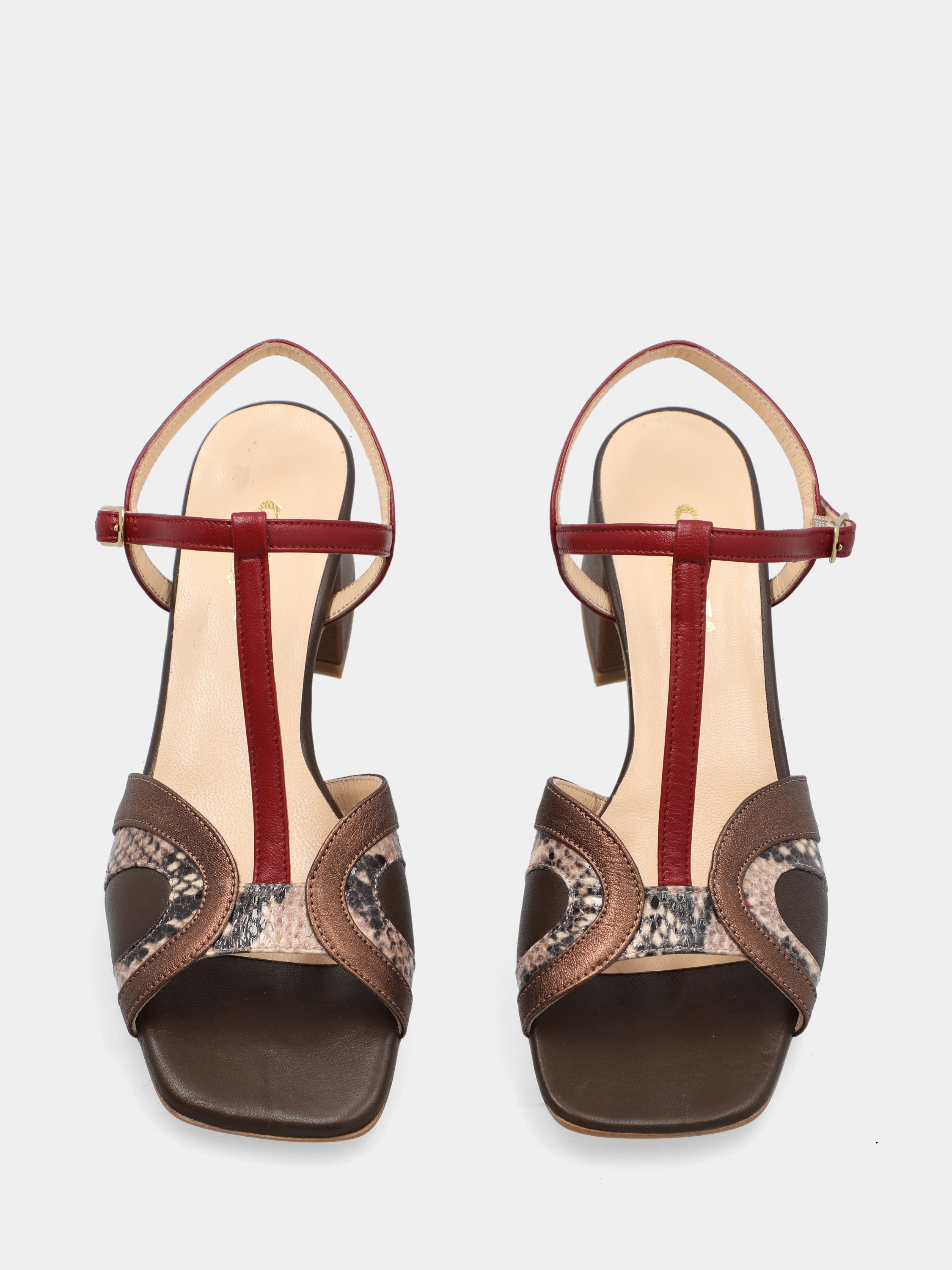 Sandalo in nappa multicolor con fascette arcuate e tacco a blocco