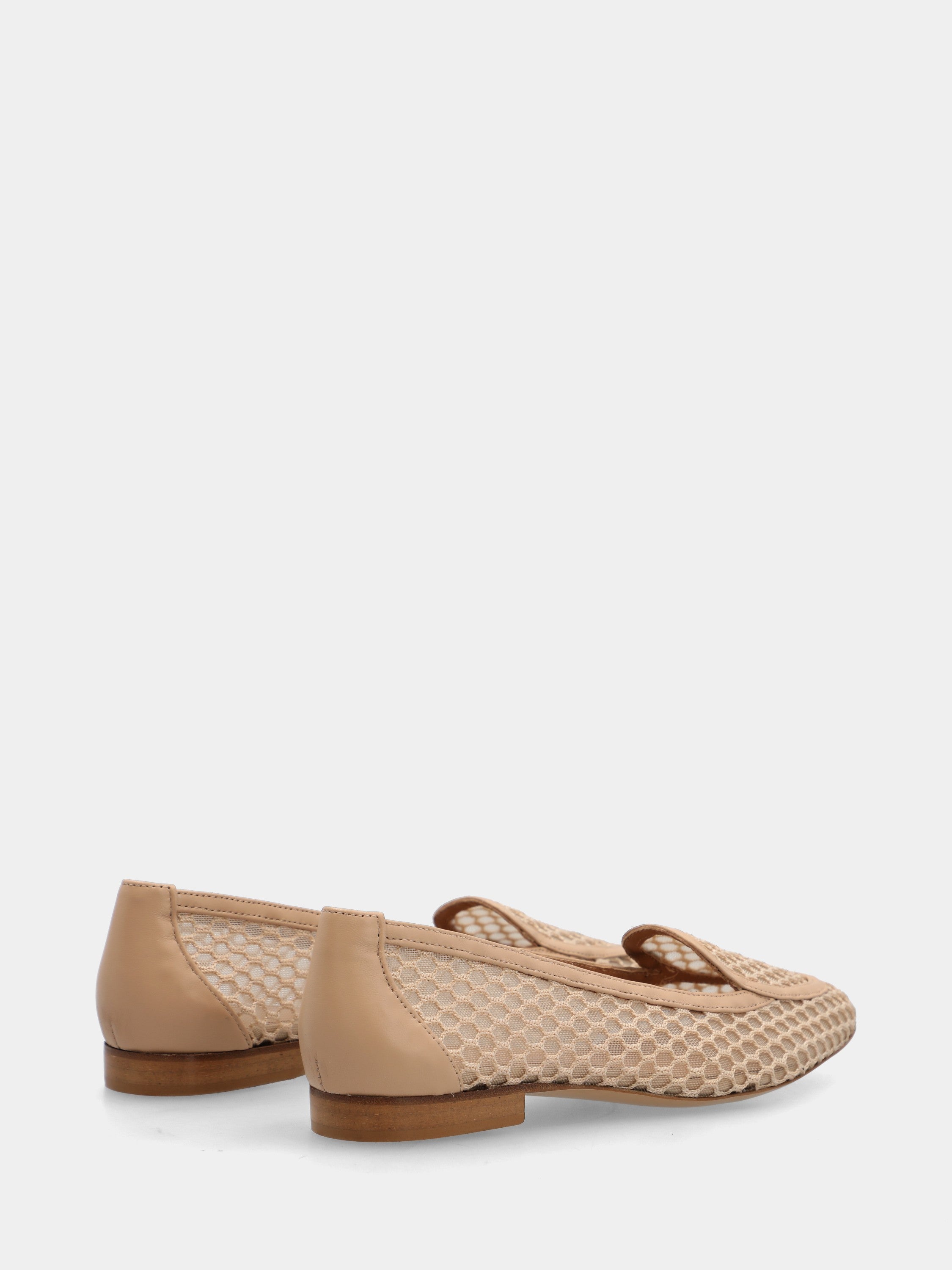 Beige nappa and mesh slipper with crochet chain detail