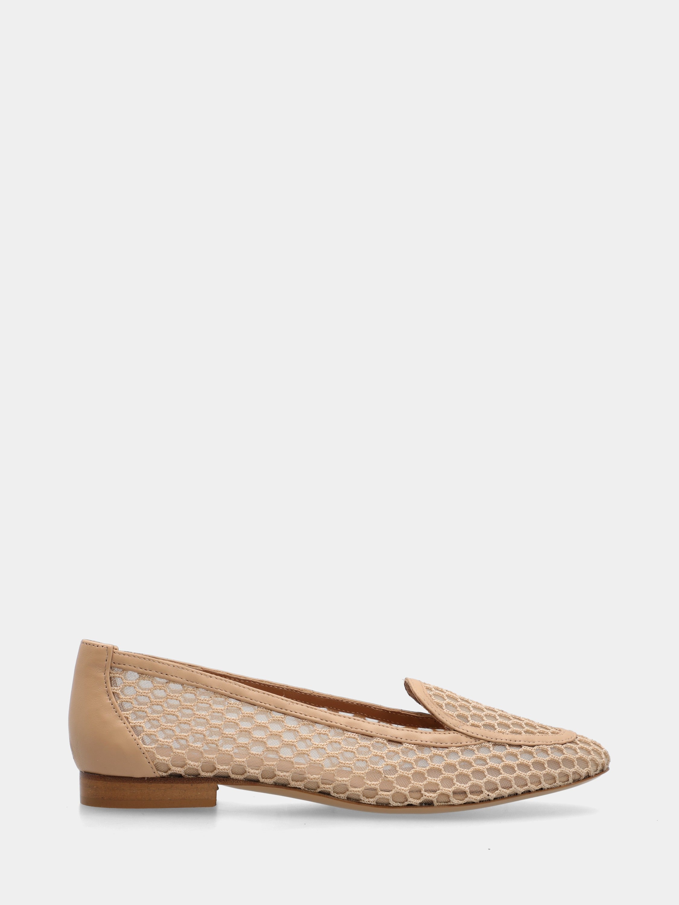 Beige nappa and mesh slipper with crochet chain detail