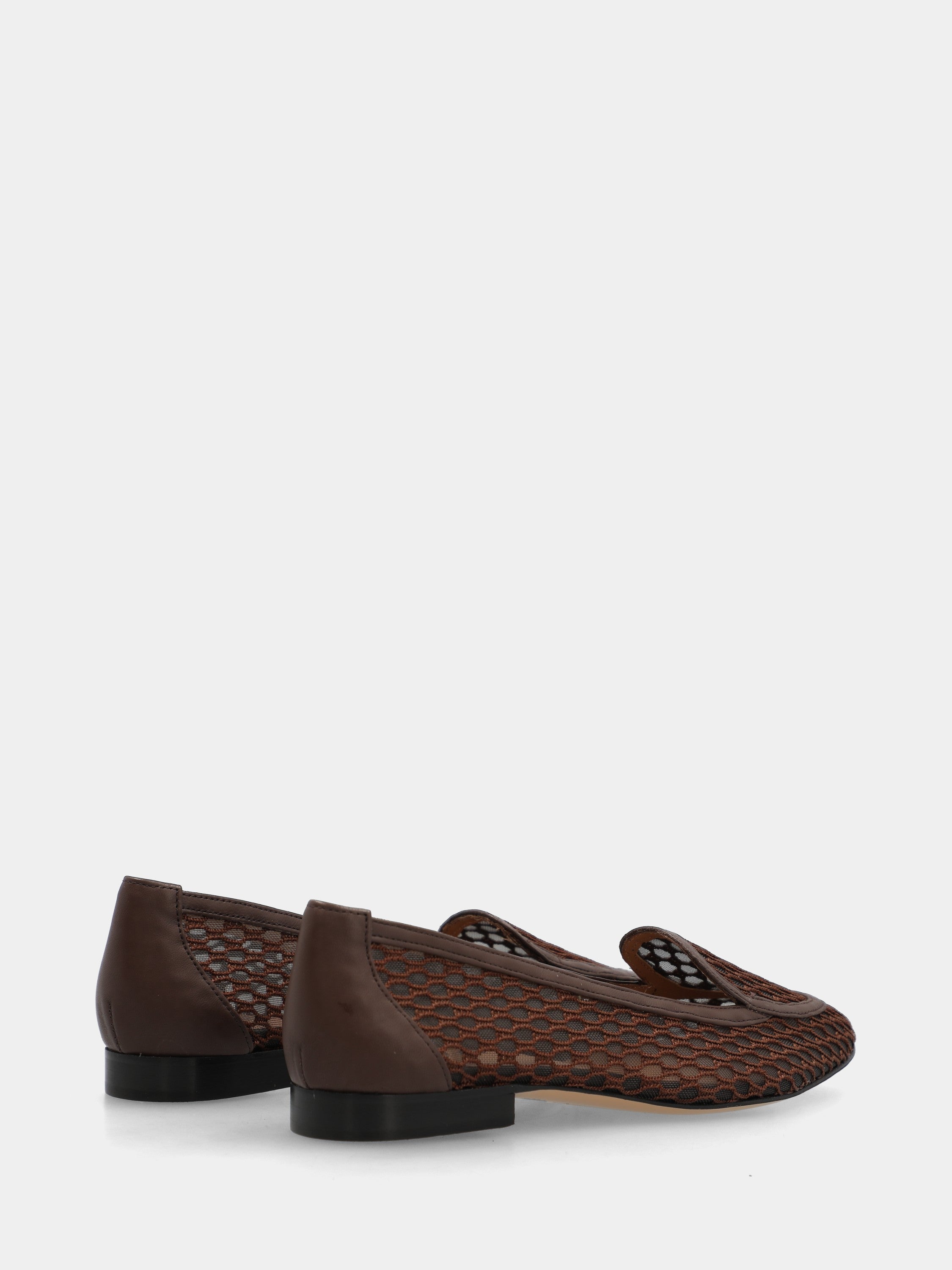 Nappa and dark brown mesh slipper with crochet chain detail