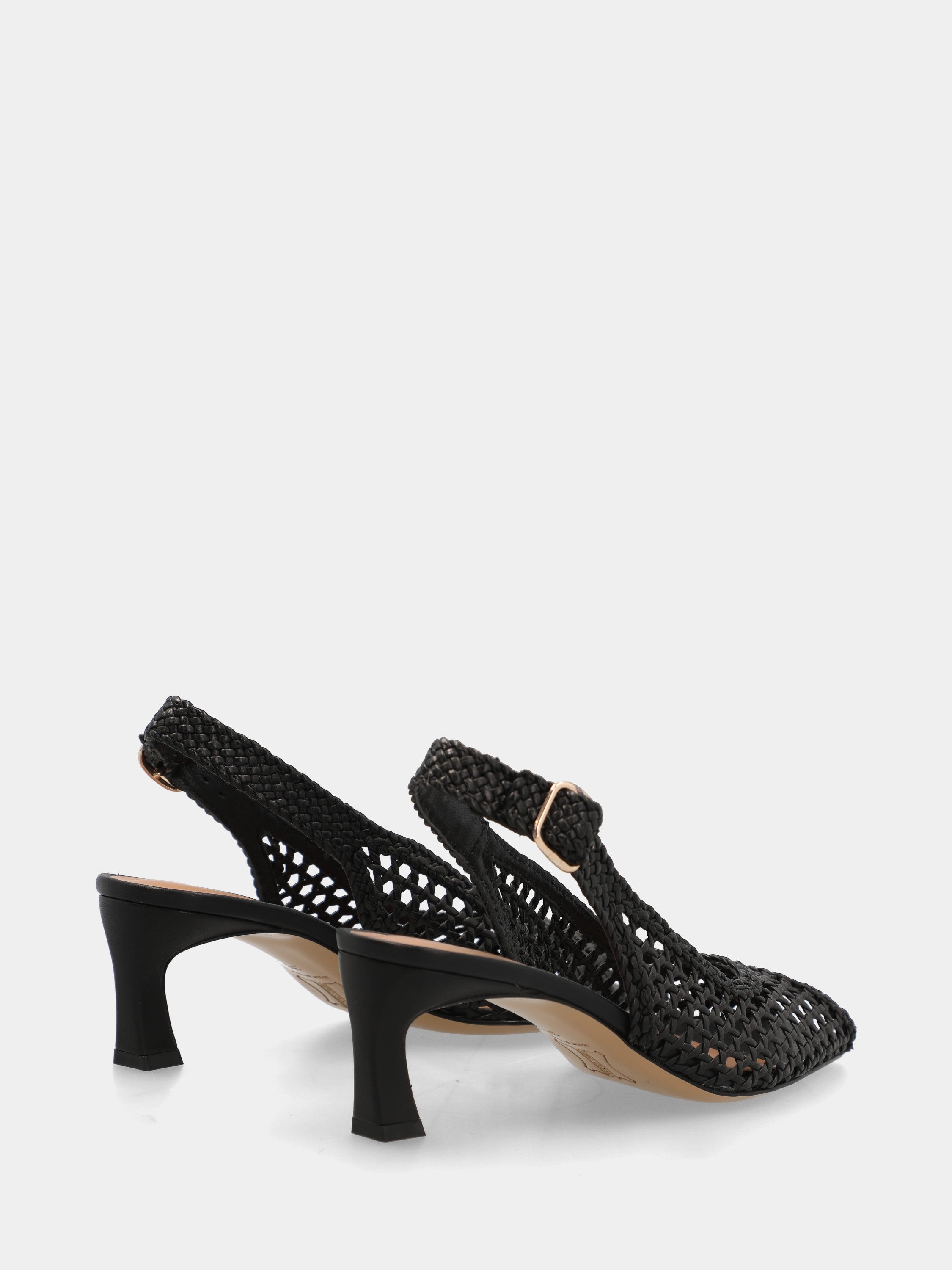 Slingback-Sandale aus schwarzem Nappaleder mit Rautengeflecht