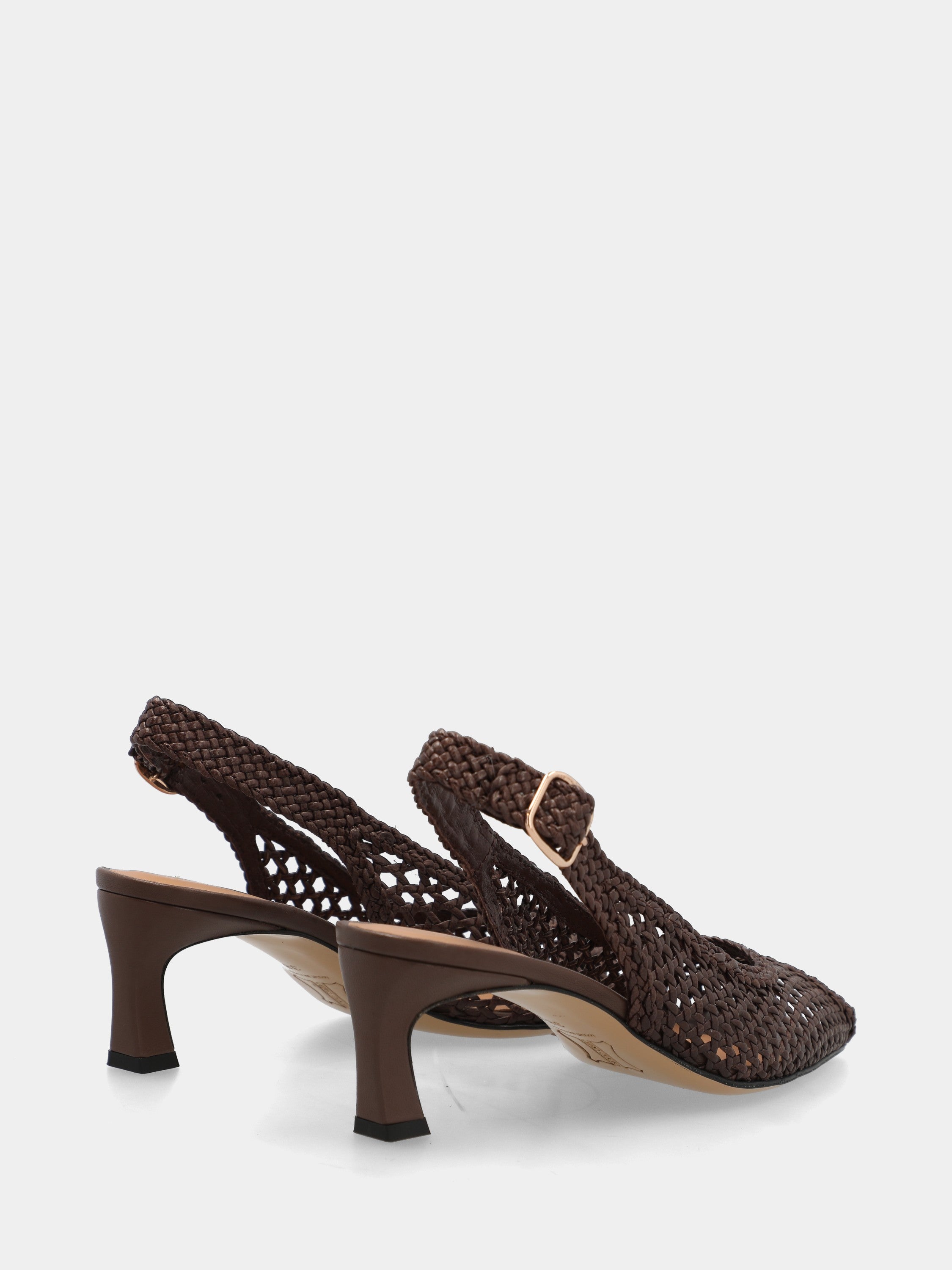 Slingback-Sandale aus Nappaleder in Dunkelbraun mit Rautengeflecht