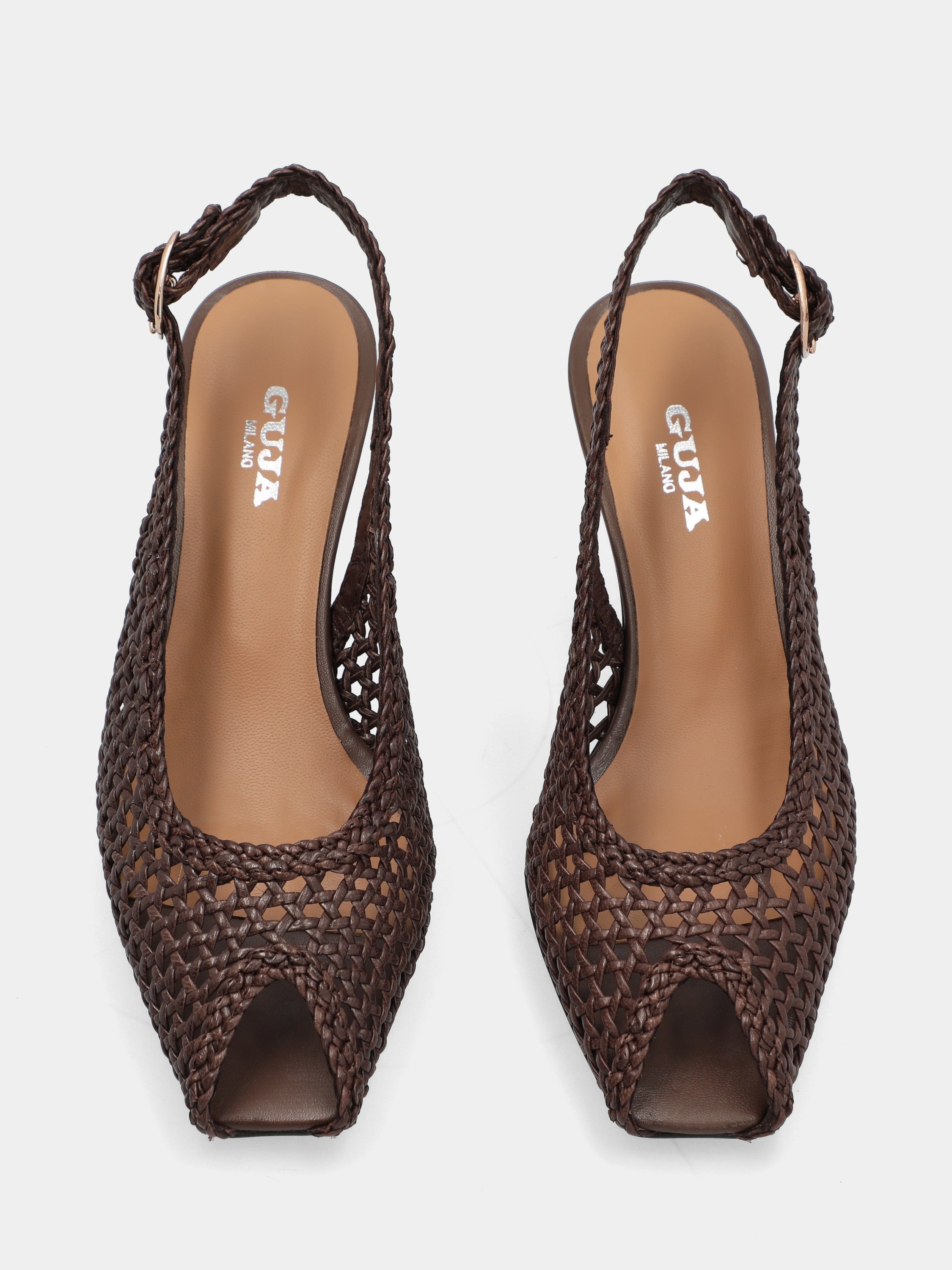 Slingback-Sandale aus Nappaleder in Dunkelbraun mit Rautengeflecht