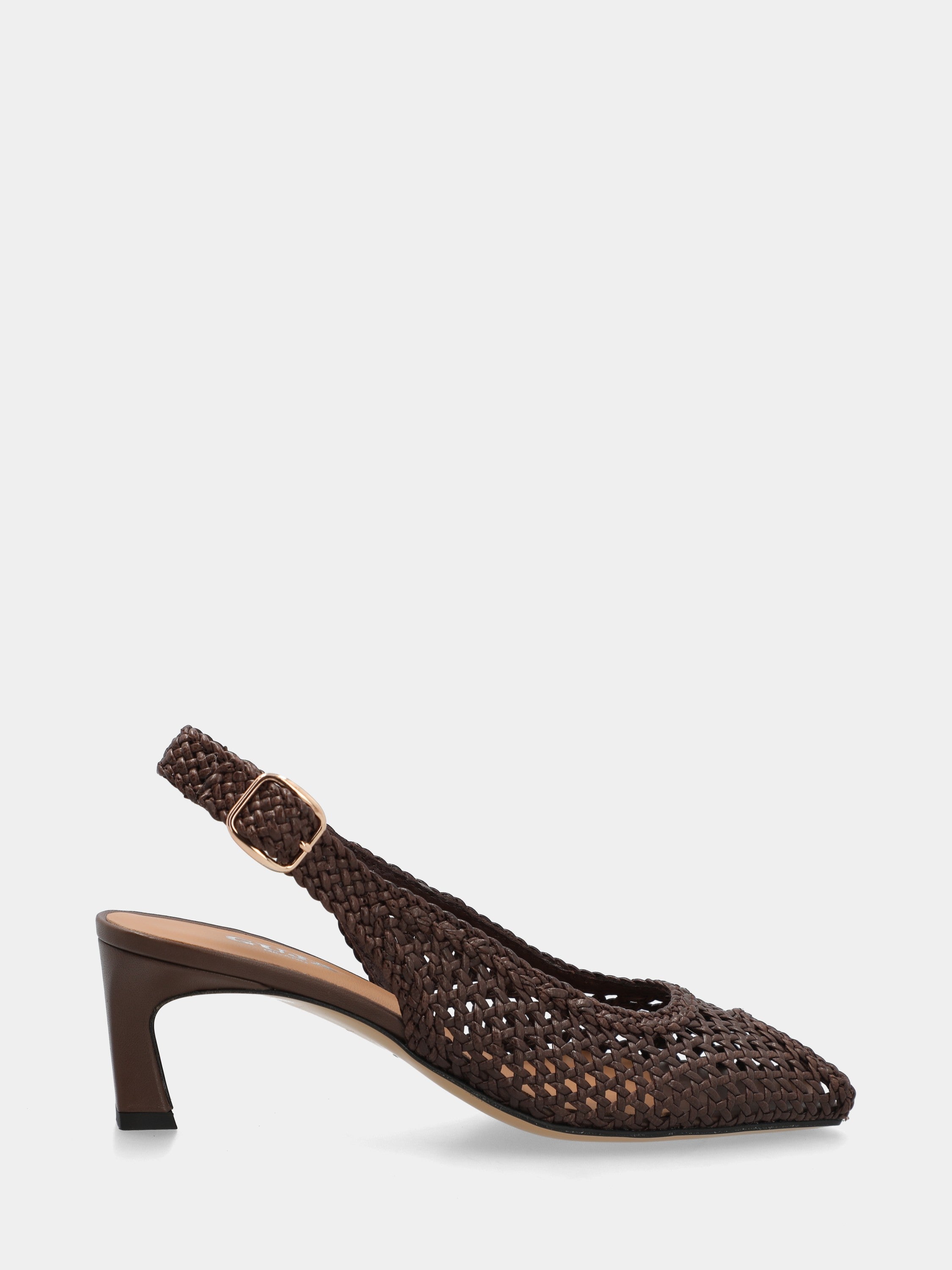 Slingback-Sandale aus Nappaleder in Dunkelbraun mit Rautengeflecht