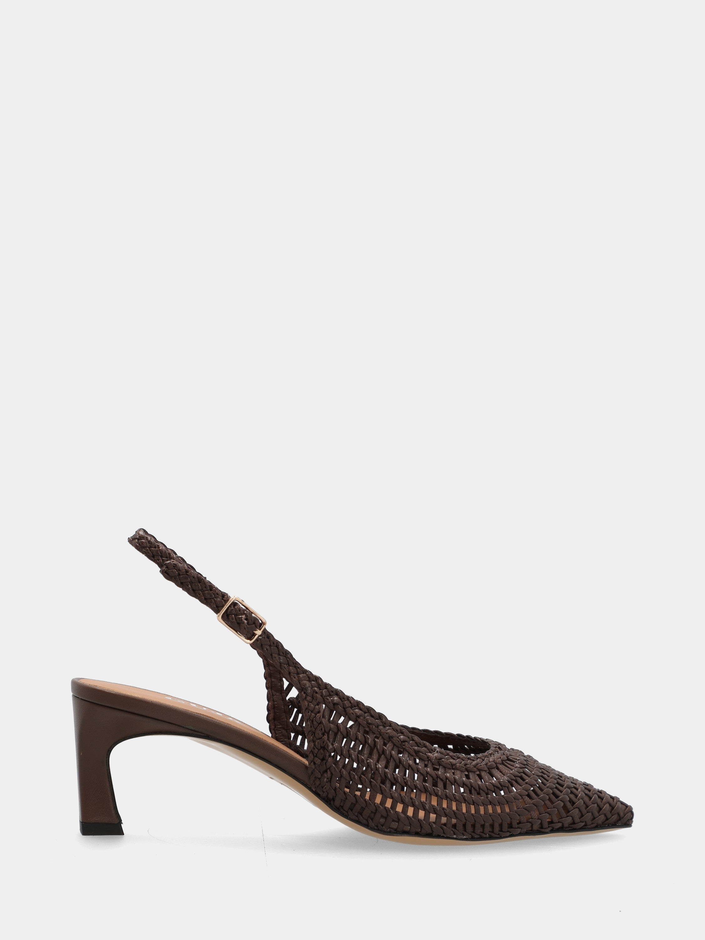 Slingback in nappa testa di moro con intreccio e punta sfilata