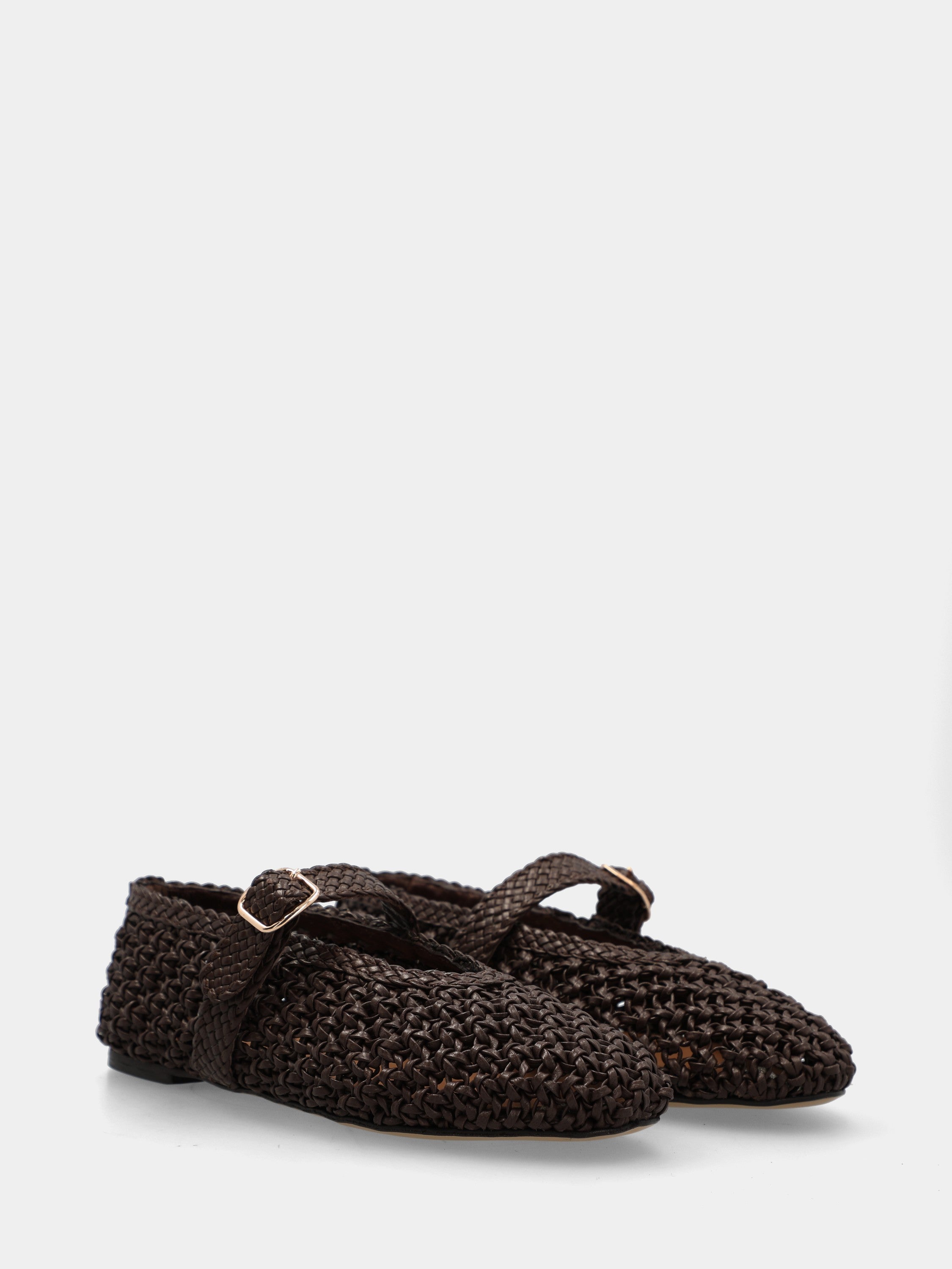 Ballet flat in woven dark brown nappa with perforations