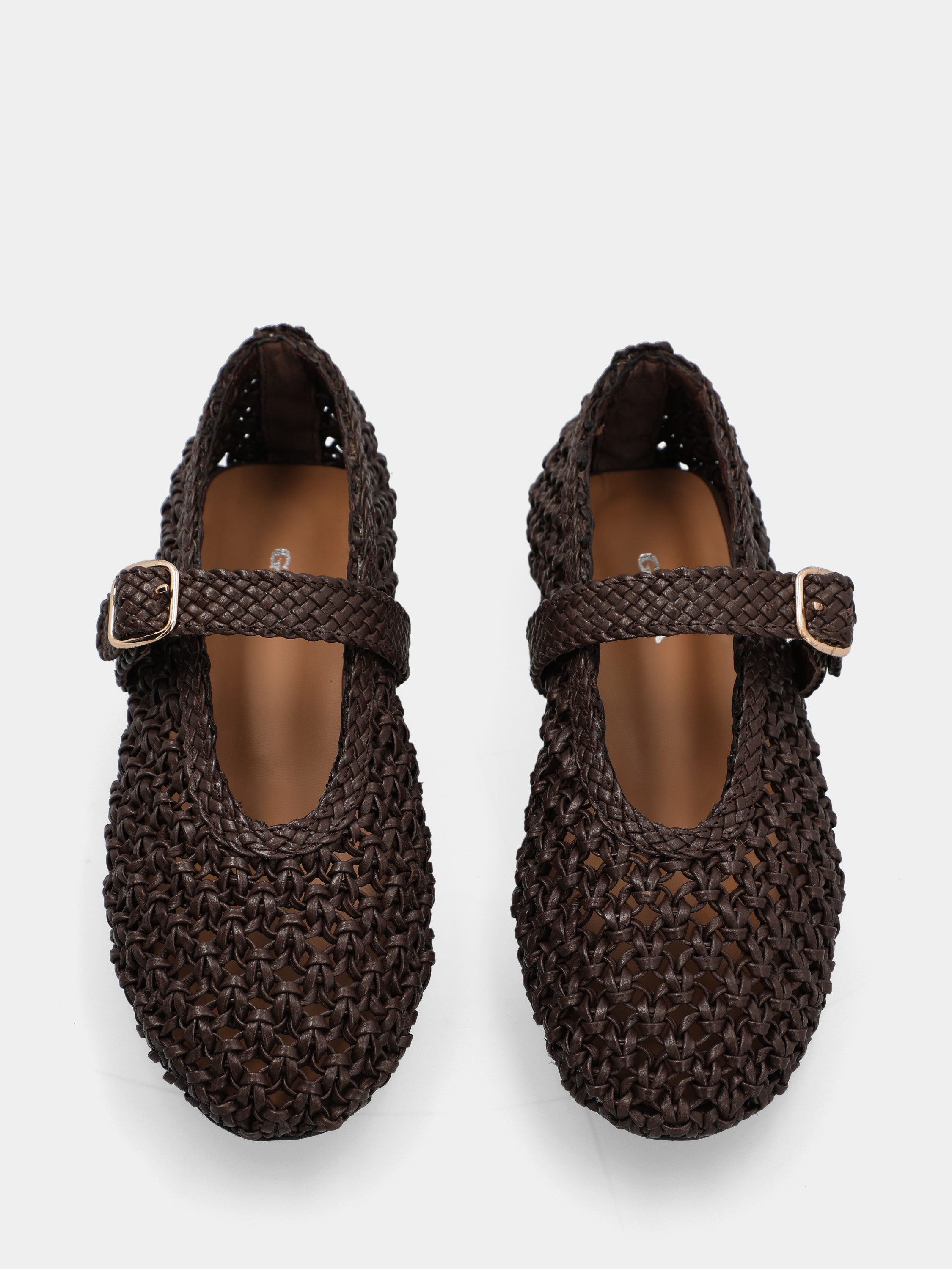 Ballet flat in woven dark brown nappa with perforations
