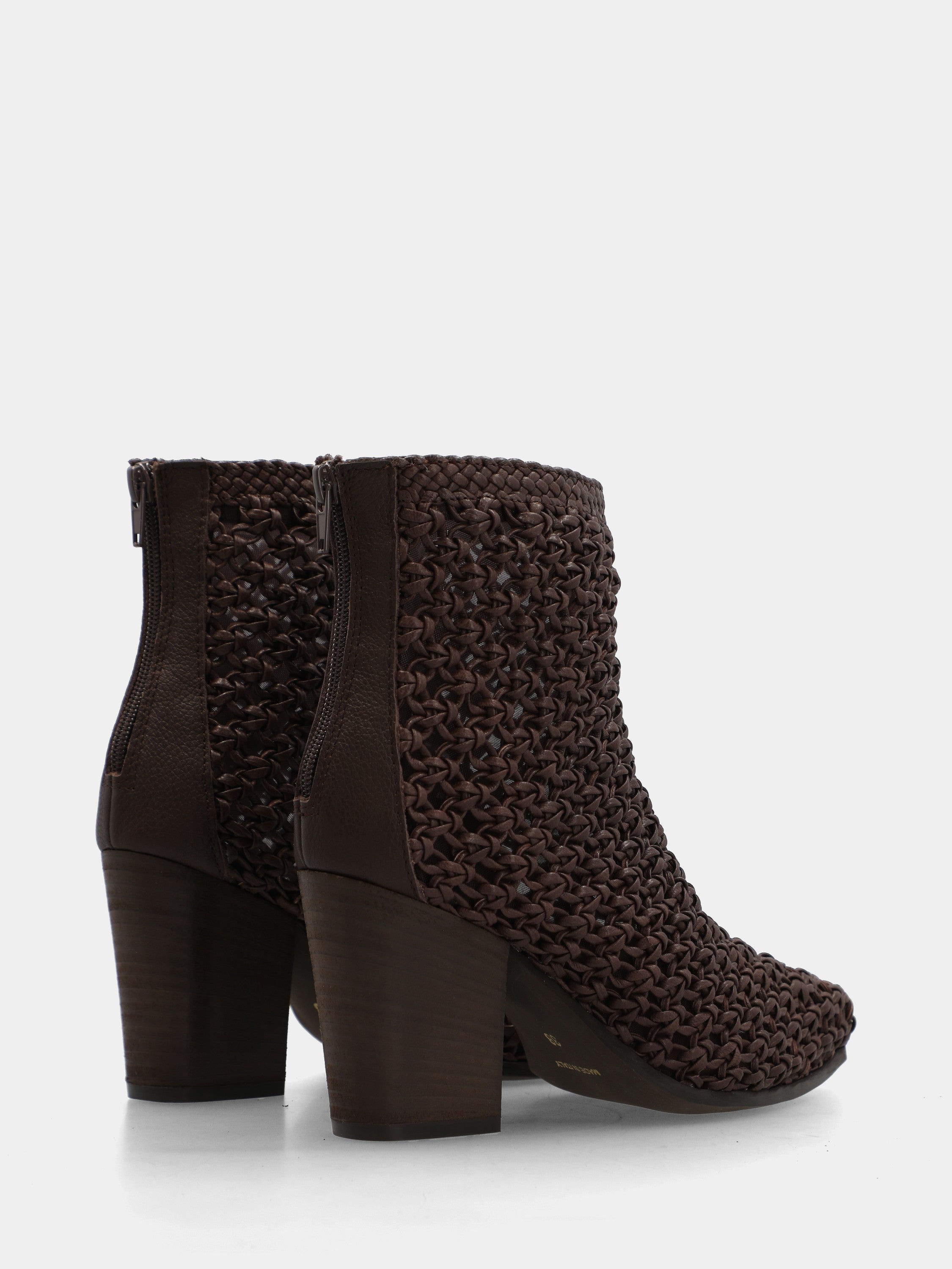 Western boots ankle boot in dark brown nappa with braids and block heel