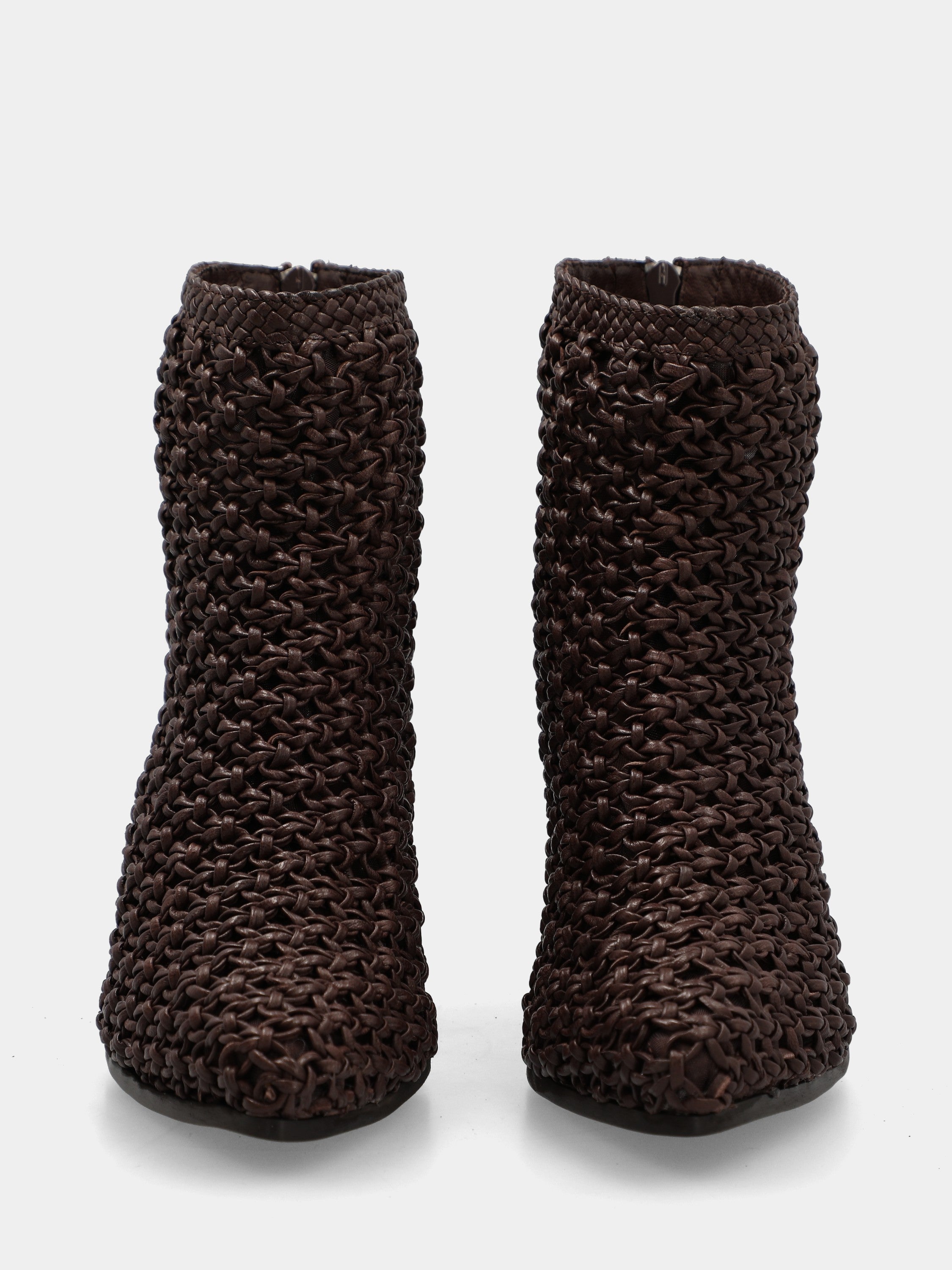 Western boots ankle boot in dark brown nappa with braids and block heel