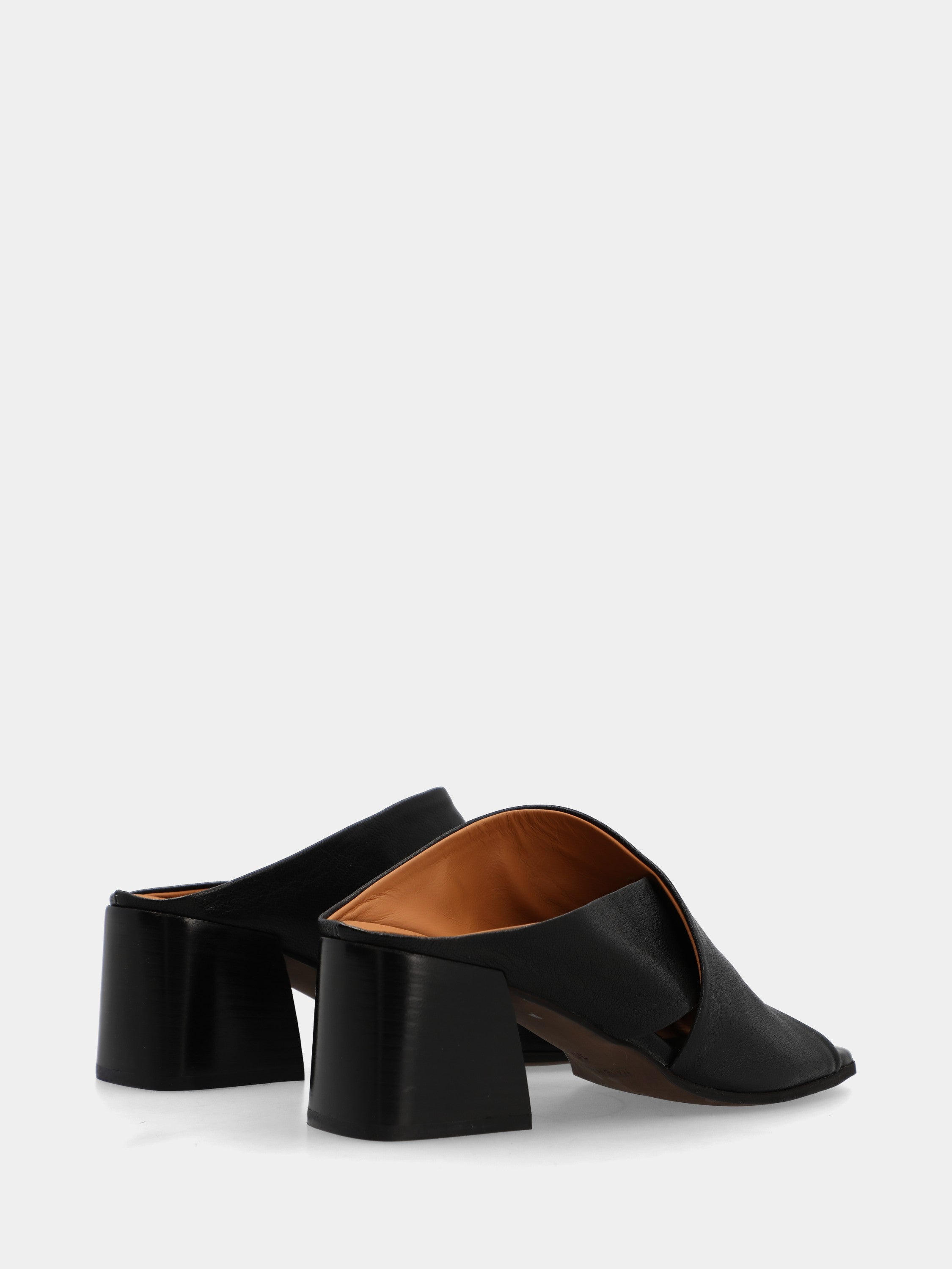 Black calf leather slide sandal with crossed straps