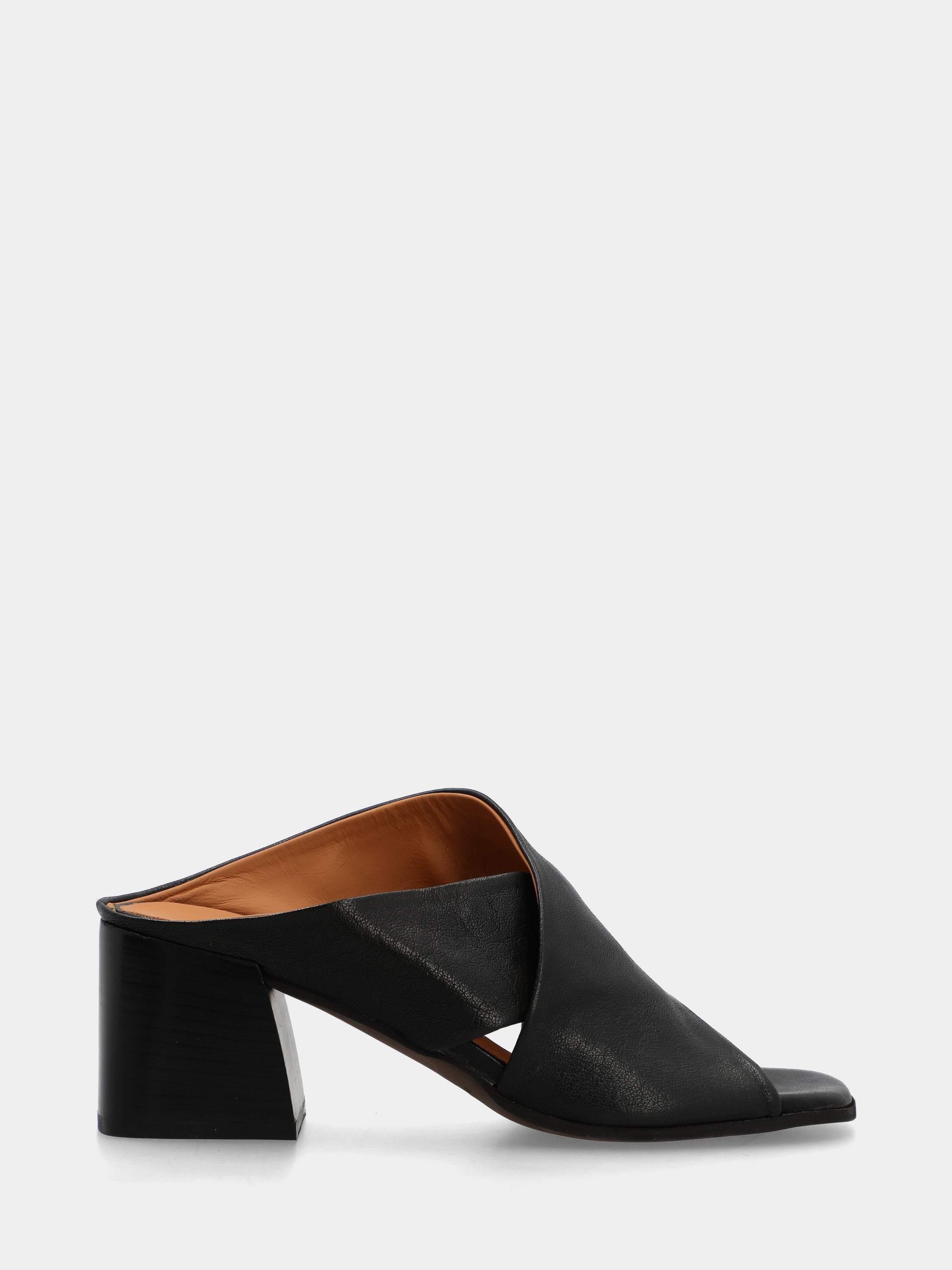 Black calf leather slide sandal with crossed straps