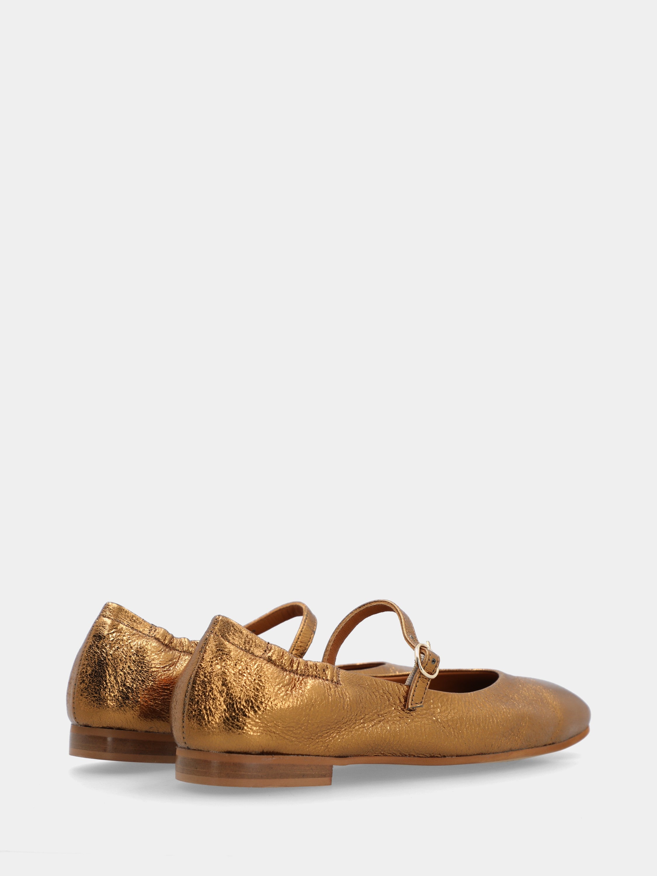 Ballet flat Mary Jane in bronze laminate with sacchetto construction