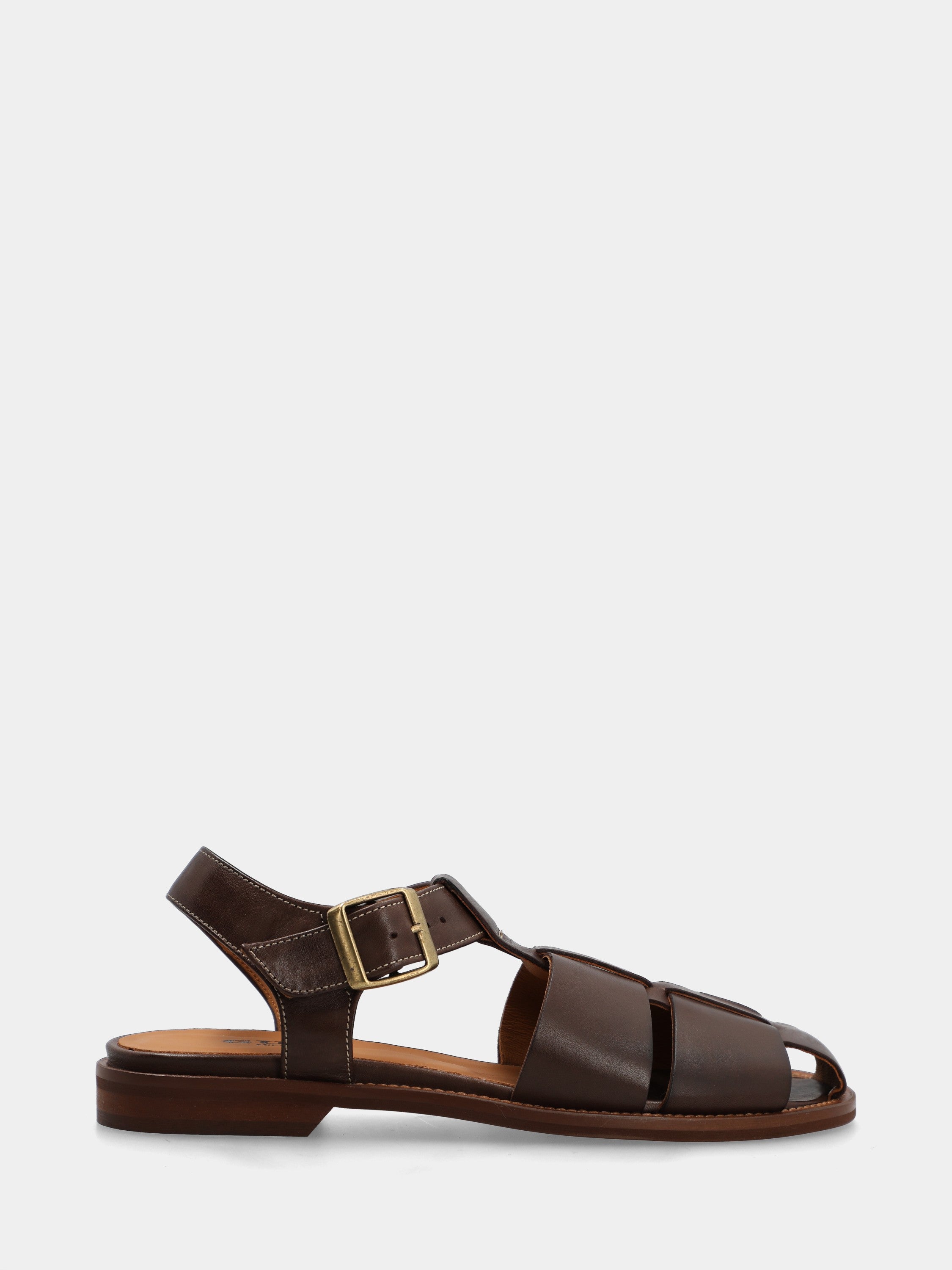 Sandale en veau marron foncé avec brides à coupe franche et talon