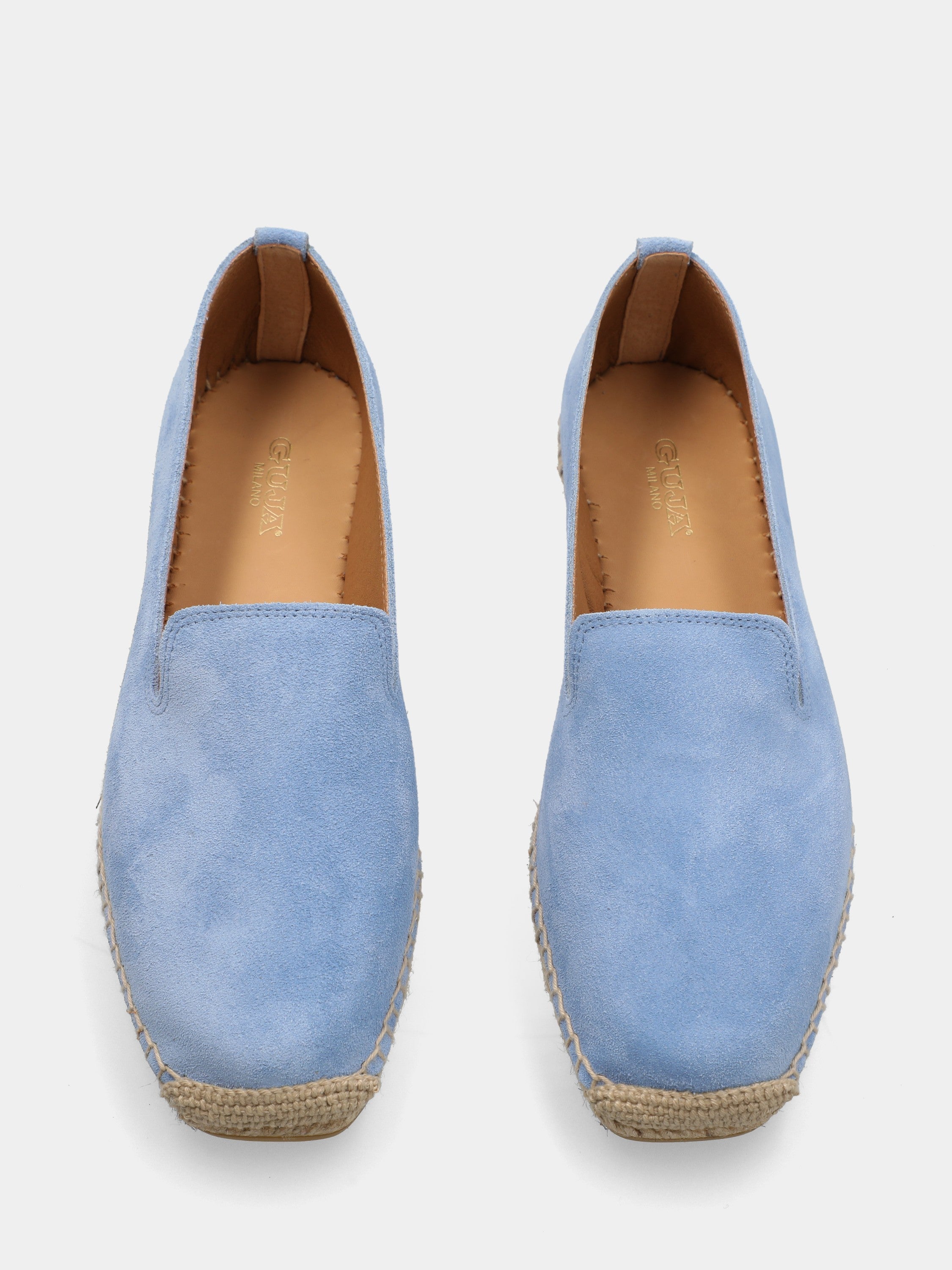 Espadrillas in velour celeste con platform in corda