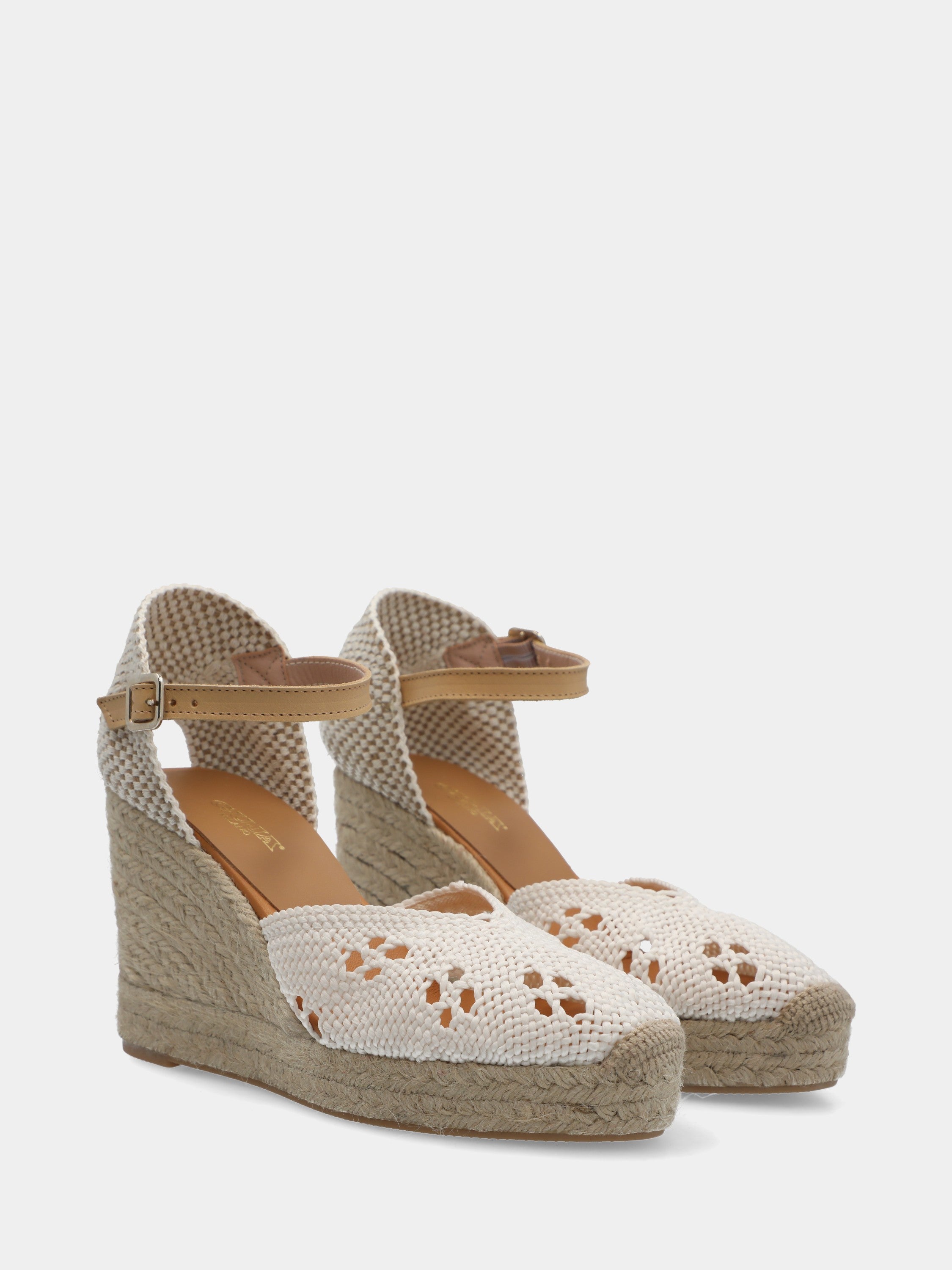 Campesina in cotone bianco con zeppa in corda