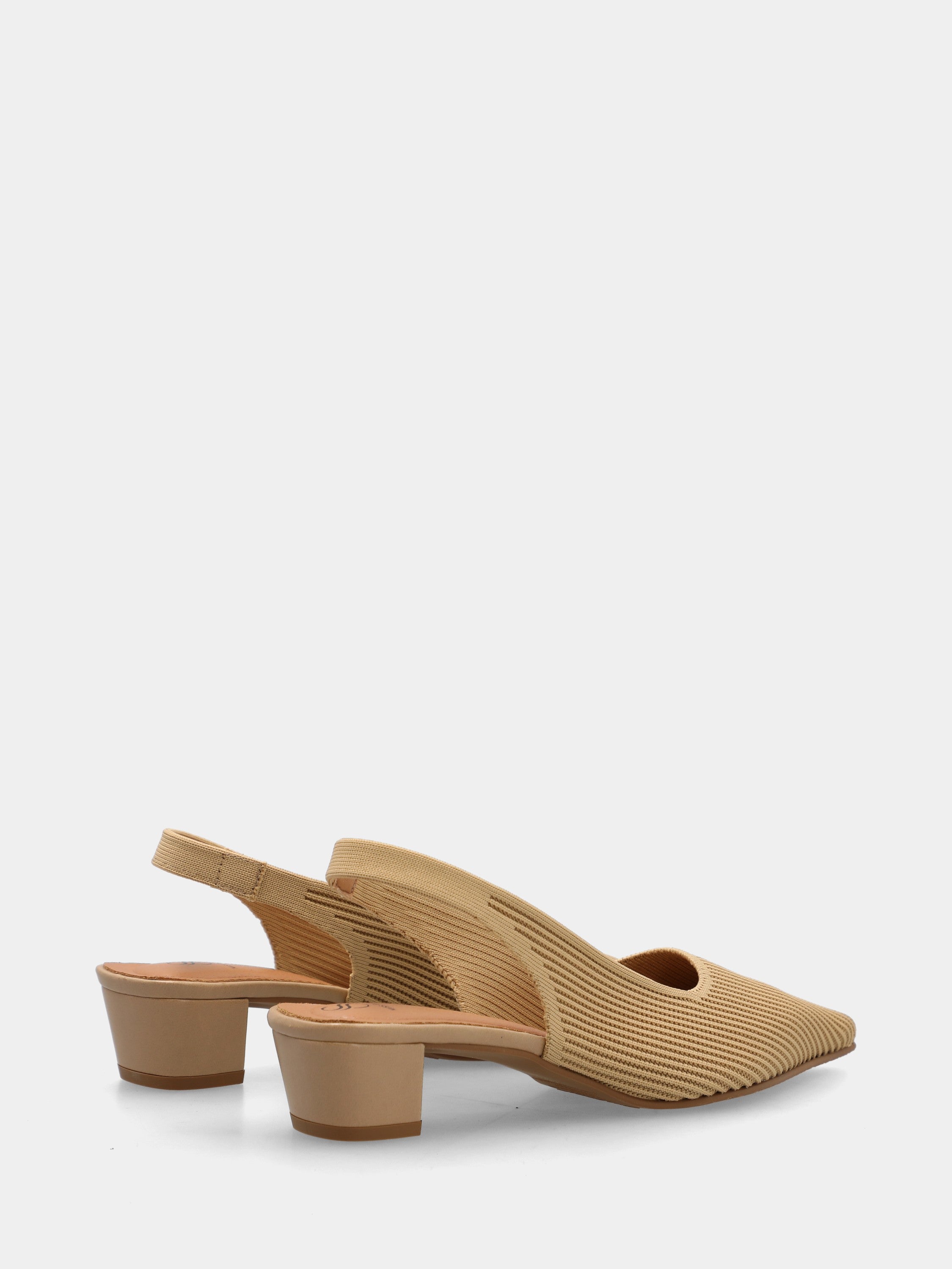 Beige fabric slingback with elastic mesh and block heel