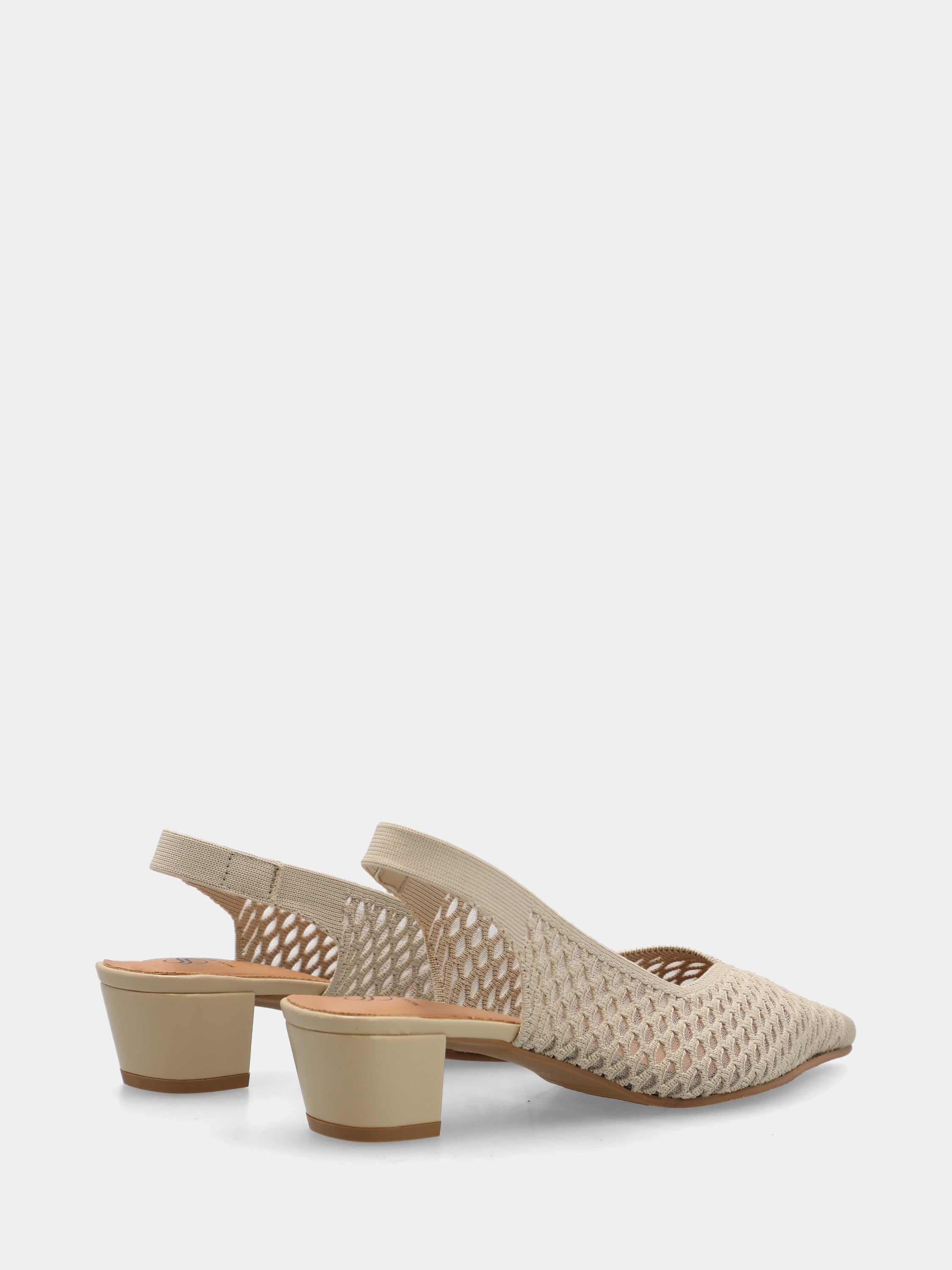 Slingback en tissu élastique beige avec résille ajourée et talon bloc