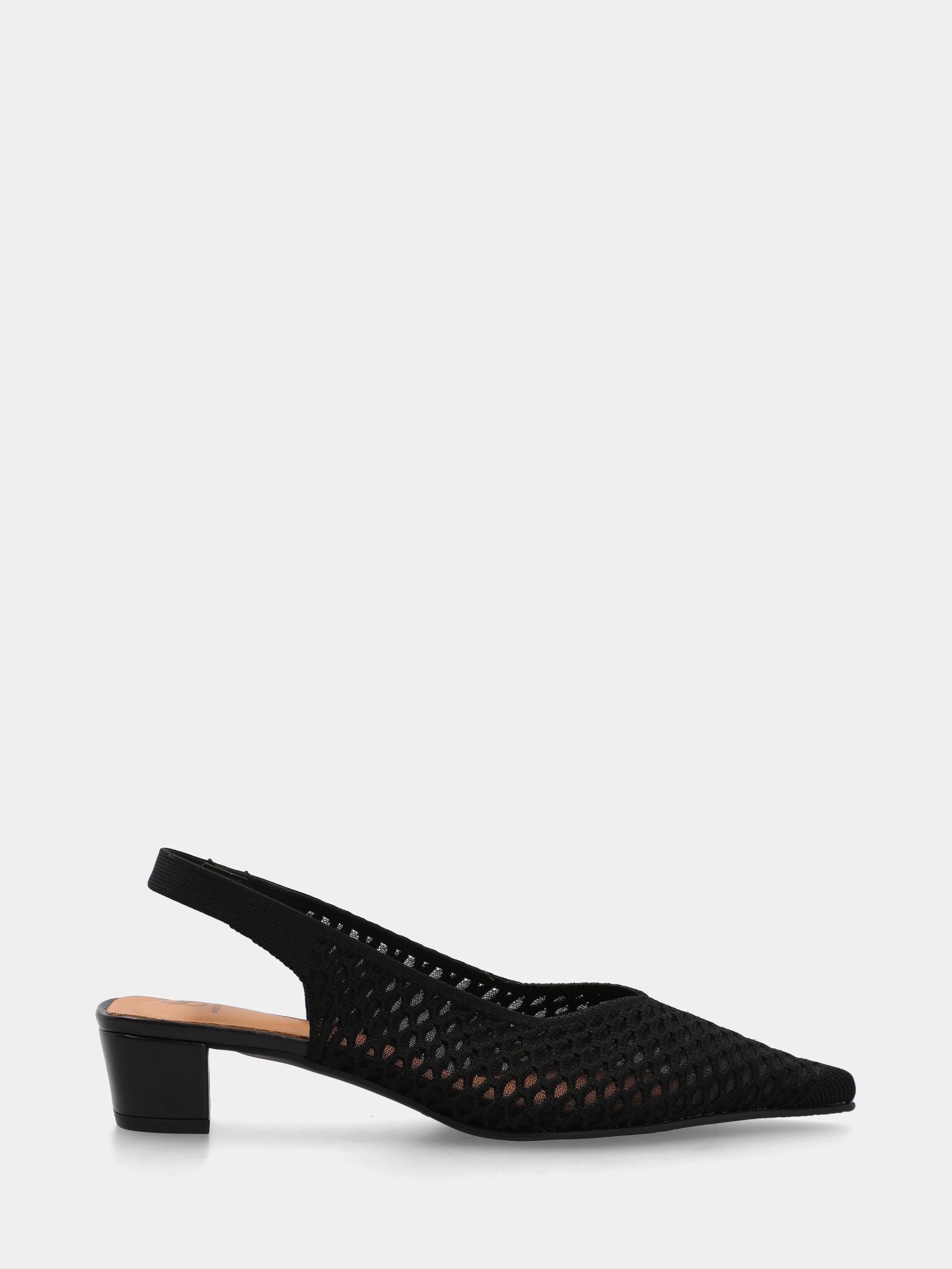 Slingback en tissu élastique noir avec résille ajourée et talon bloc