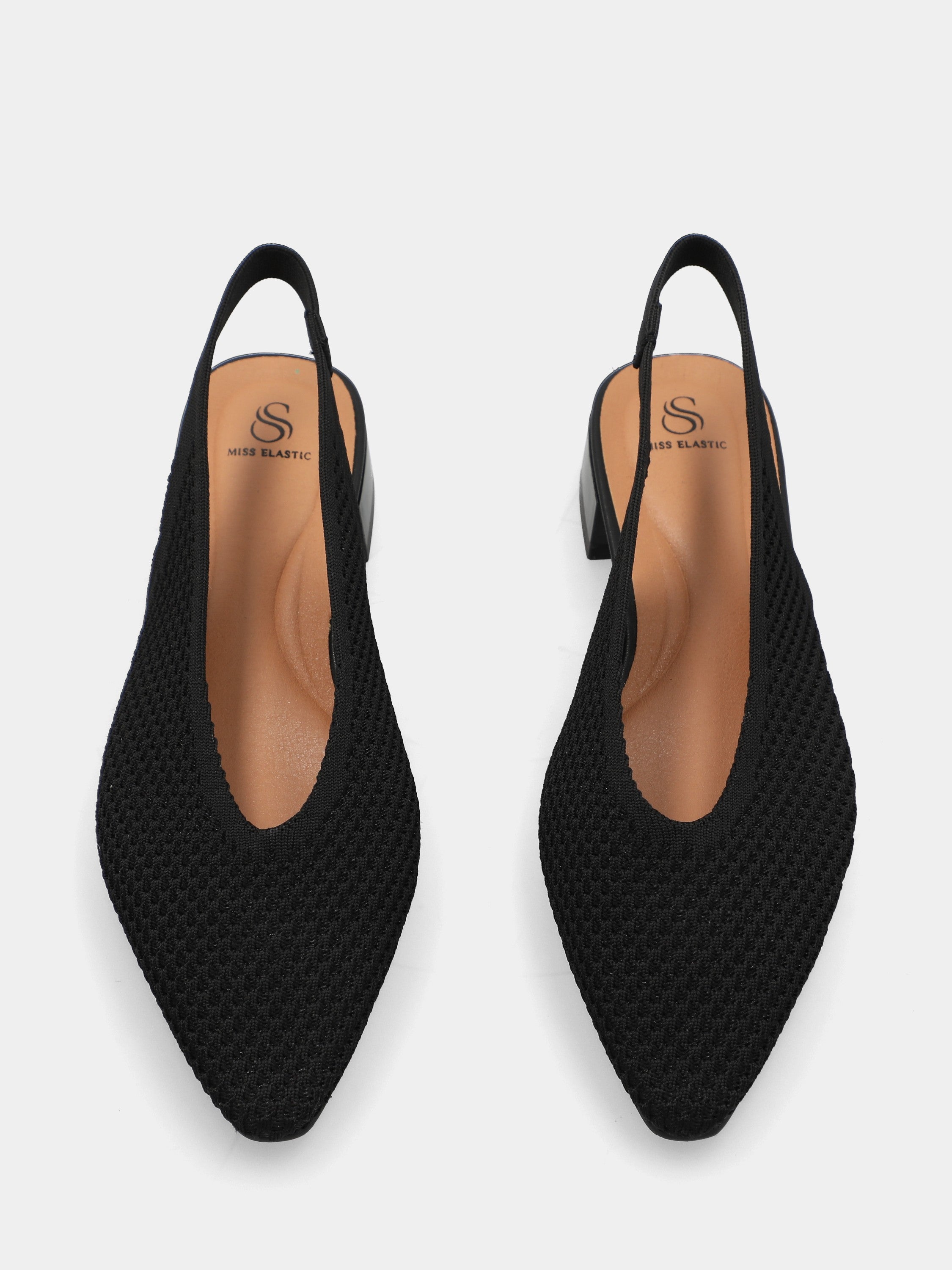 Slingback in rete nera con punta quadrata