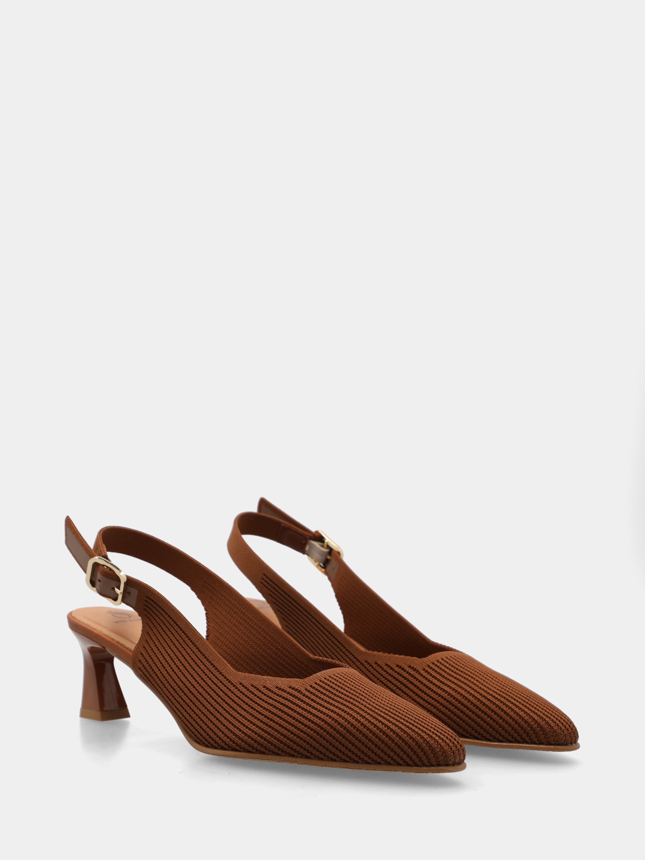 Slingback en tissu élastique marron avec résille et talon marteau