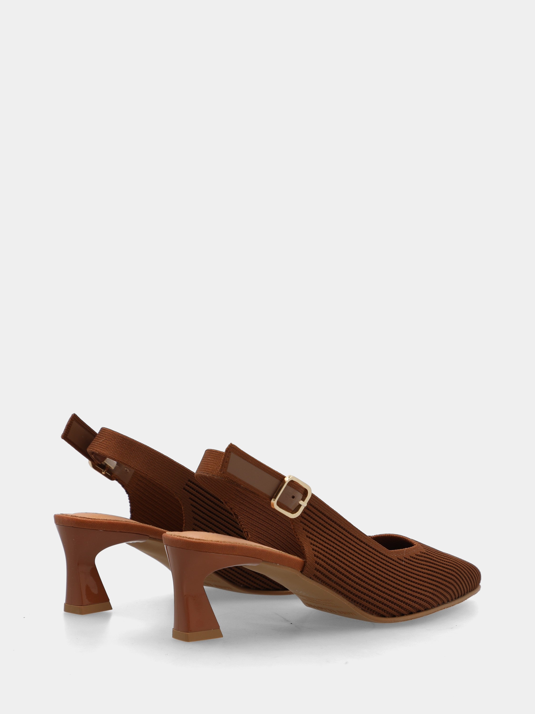 Slingback en tissu élastique marron avec résille et talon marteau