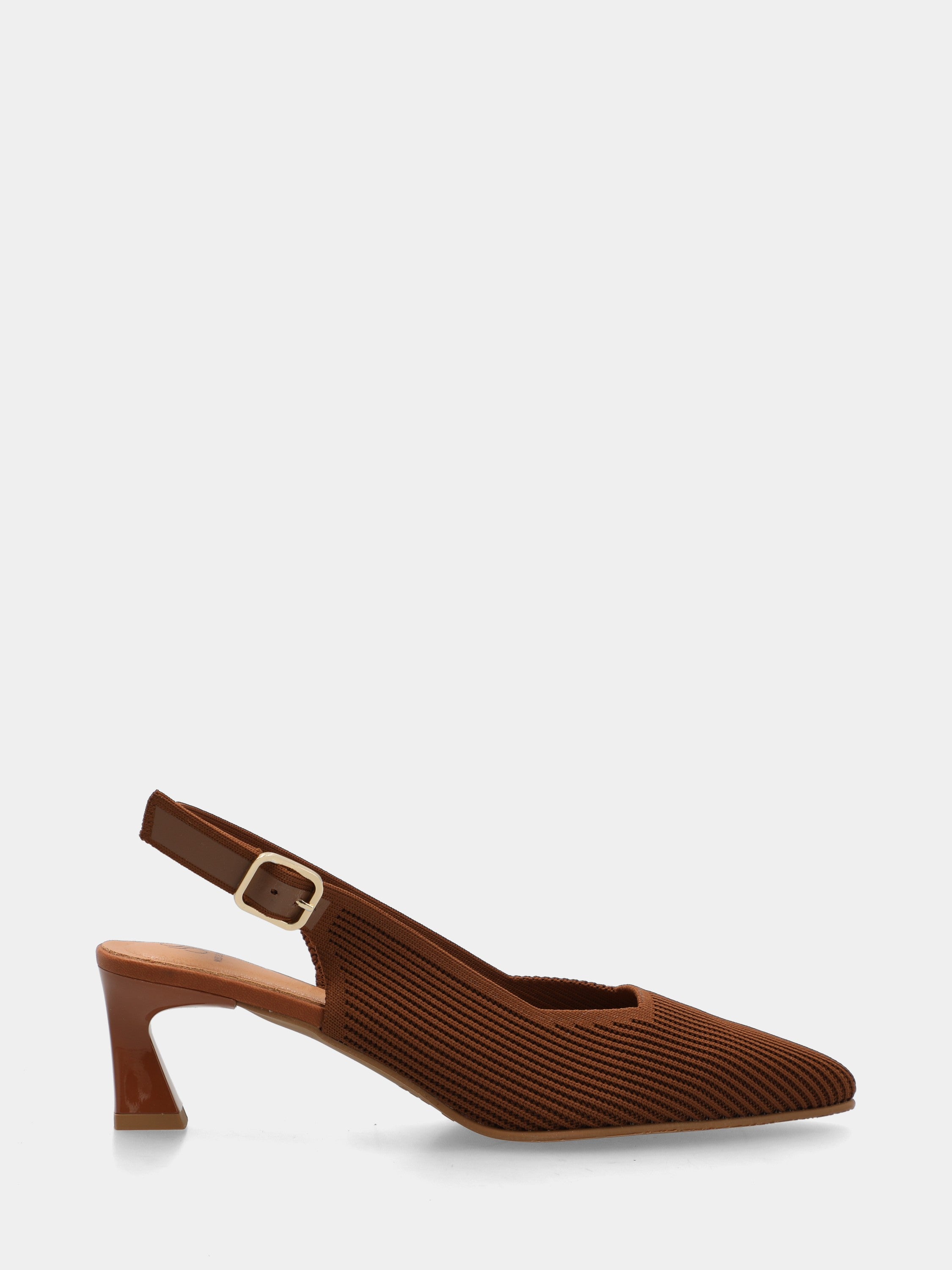 Slingback en tissu élastique marron avec résille et talon marteau