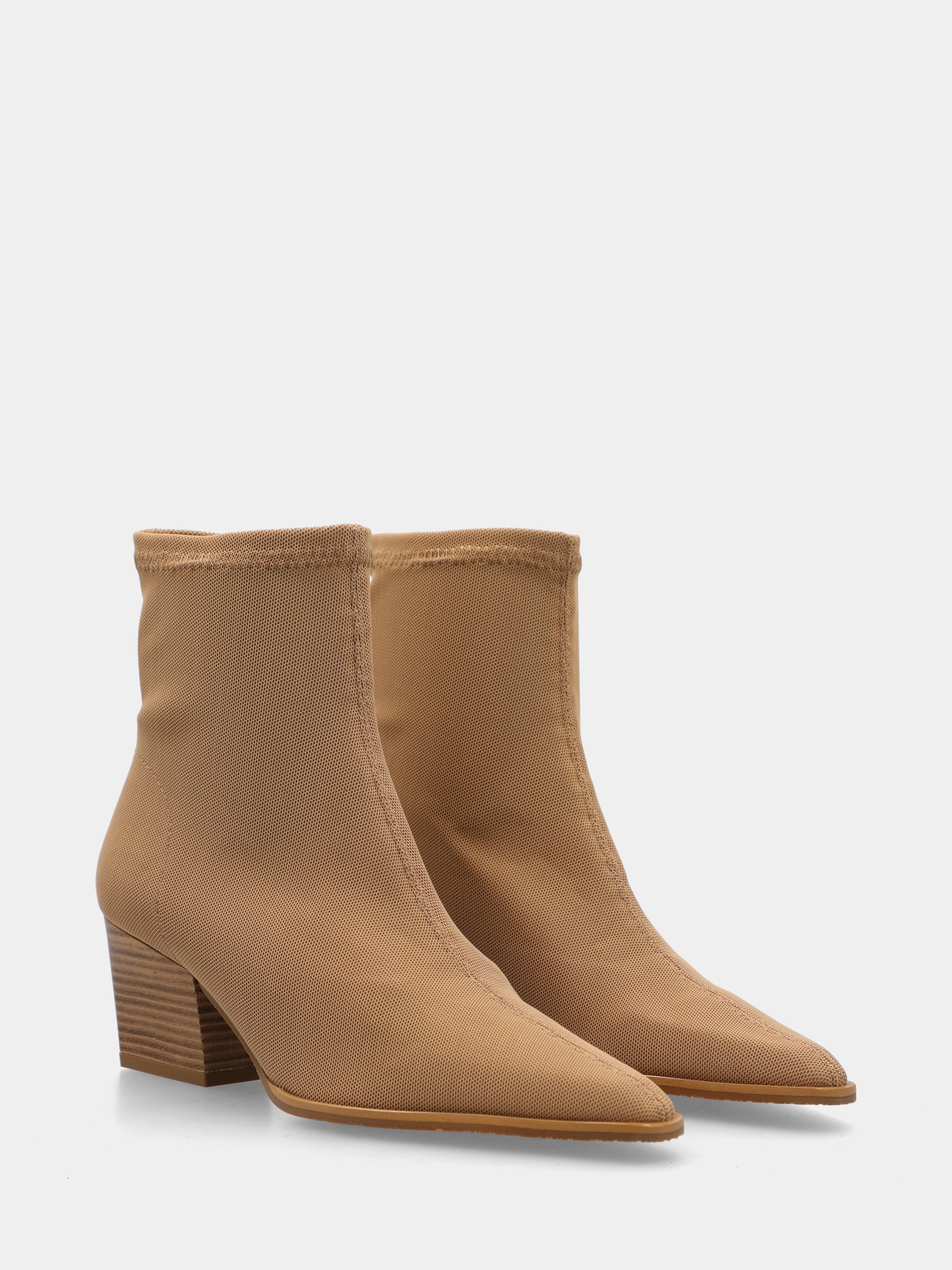 Bottines western en tissu élastique beige avec bout carré