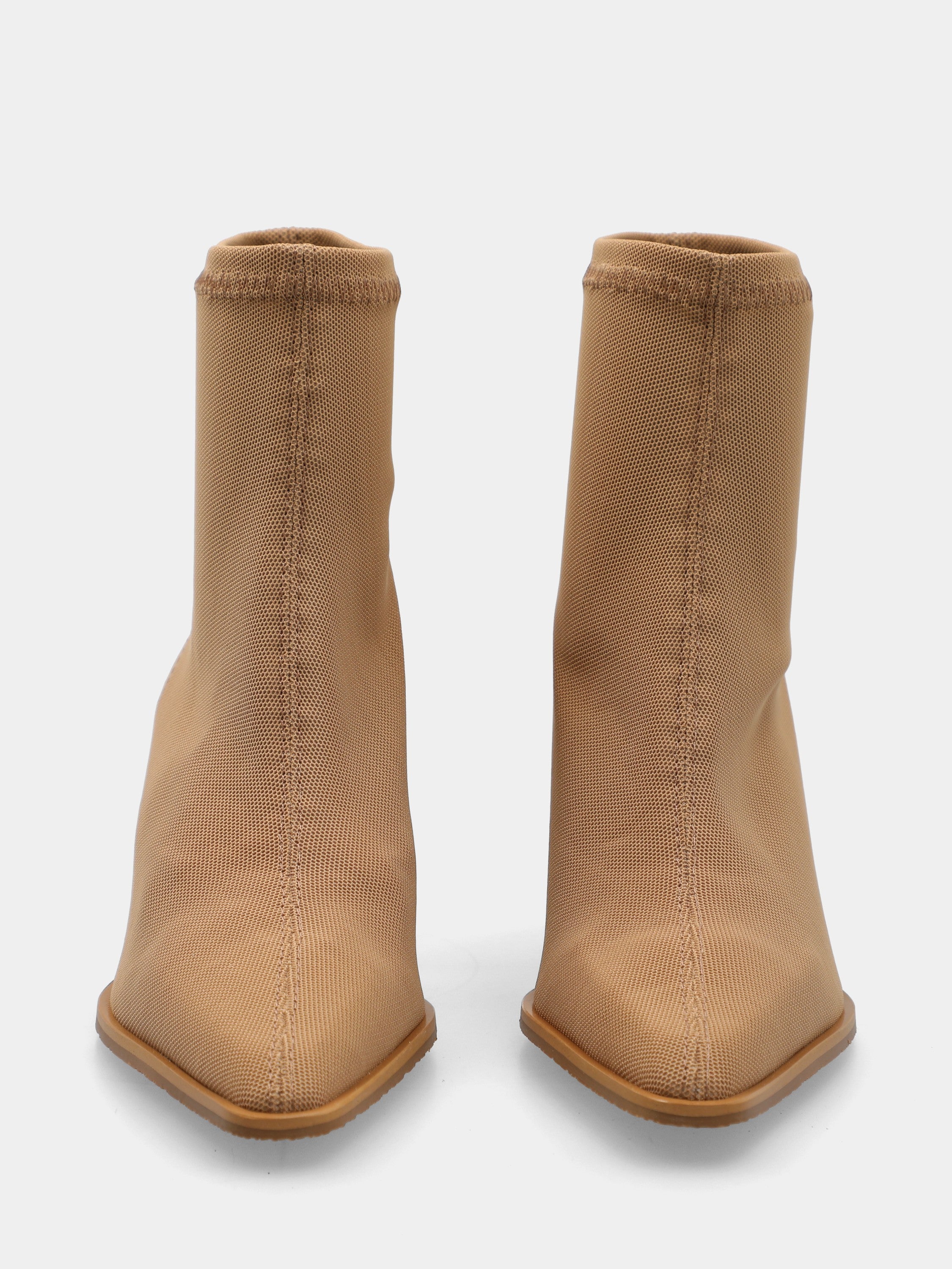 Bottines western en tissu élastique beige avec bout carré