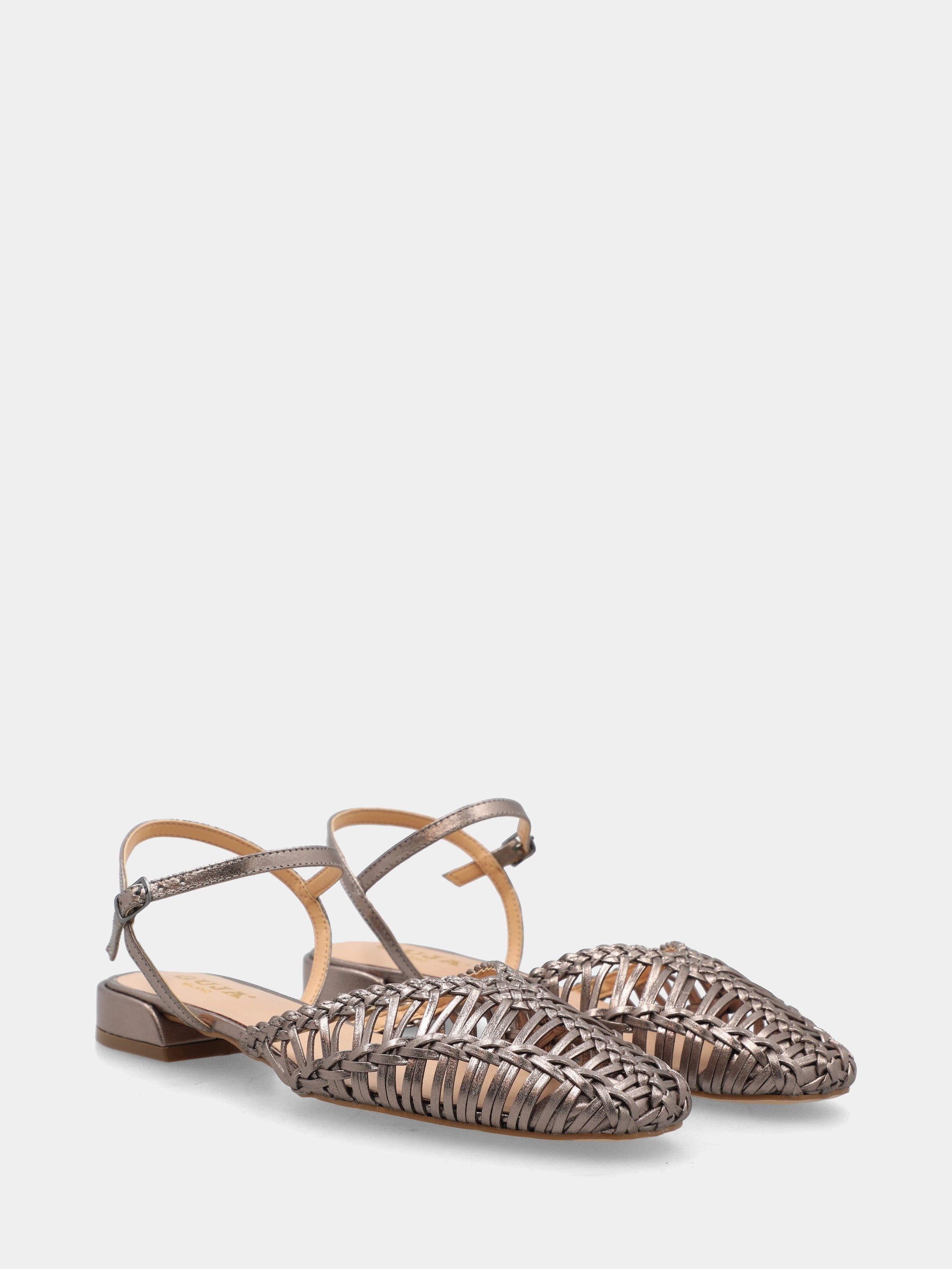 Slingback in laminato acciaio con tomaia intrecciata