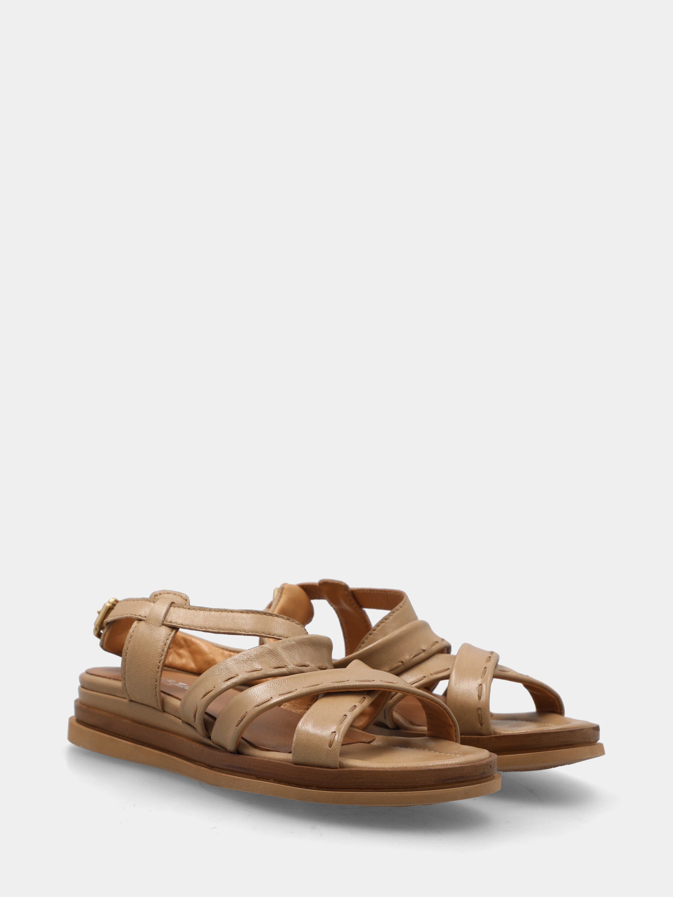 Sandalo in nappa cammello con fascette tubolari