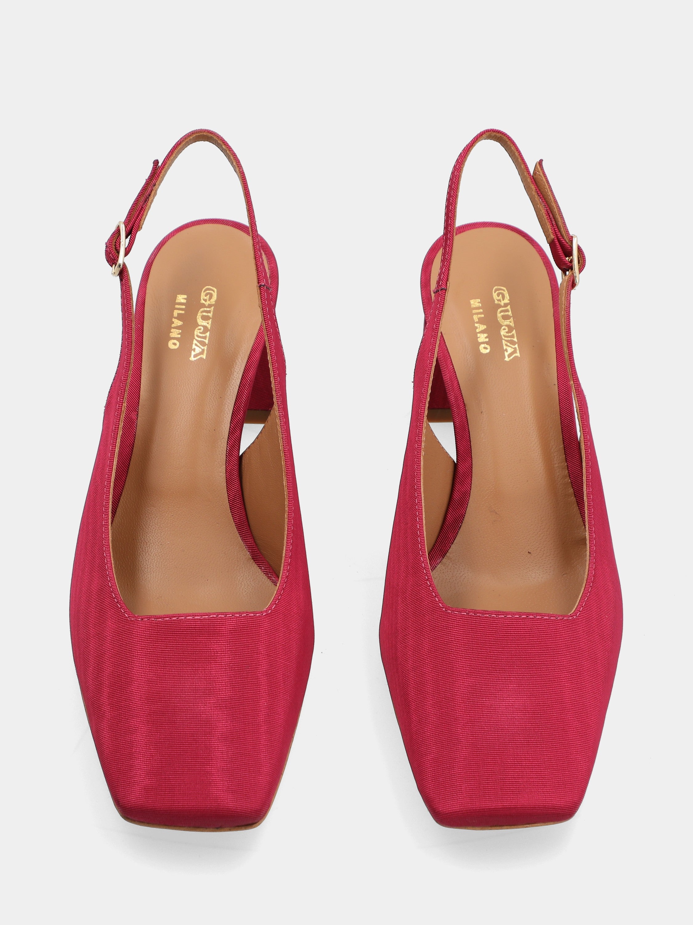 Escarpin slingback en tissu fuchsia avec talon bloc de 50 mm