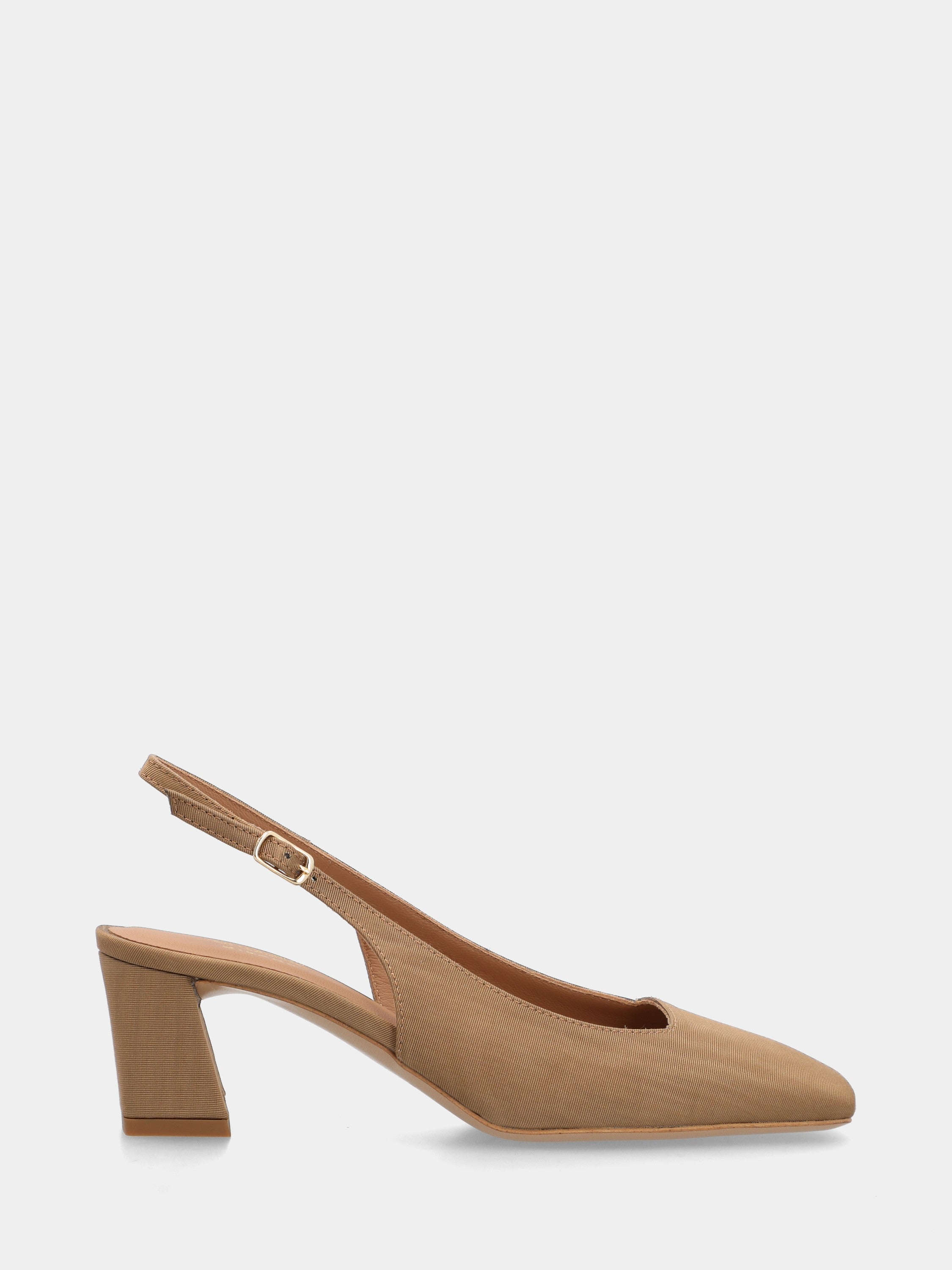Slingback in tessuto beige con tacco a blocco 50mm