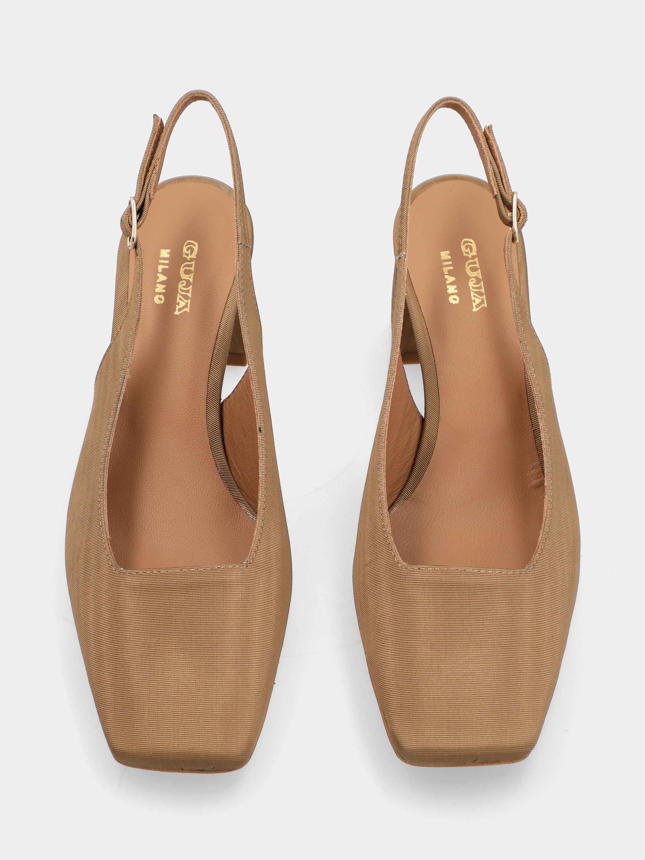 Beiger Slingback aus Stoff mit 50mm Blockabsatz