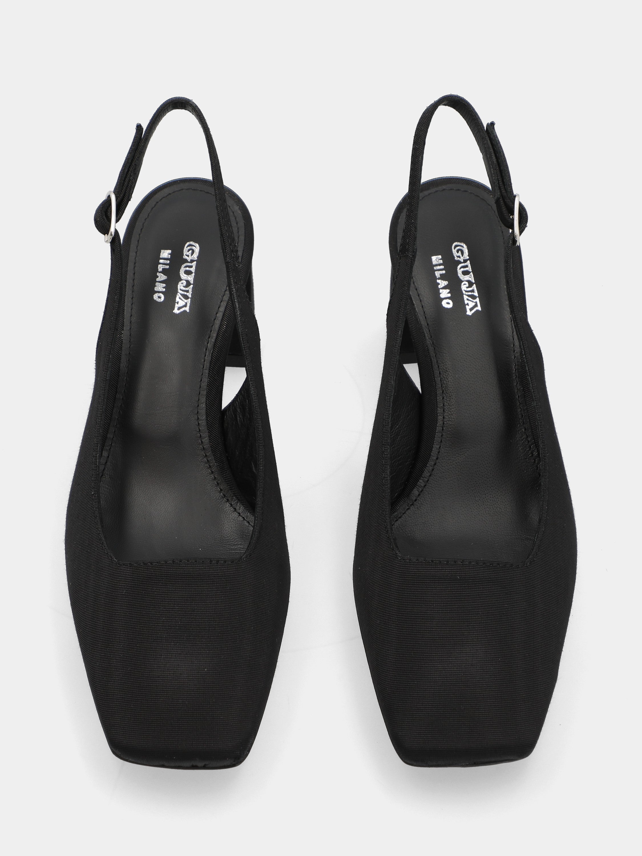 Schwarzer Slingback aus Stoff mit 50-mm-Blockabsatz