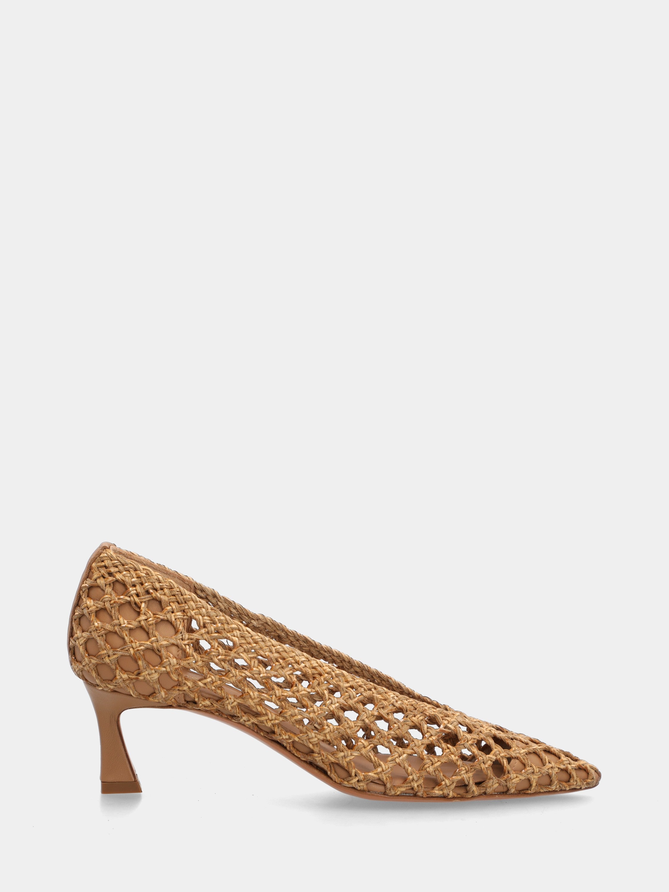 Décolleté in raffia beige con tomaia intrecciata