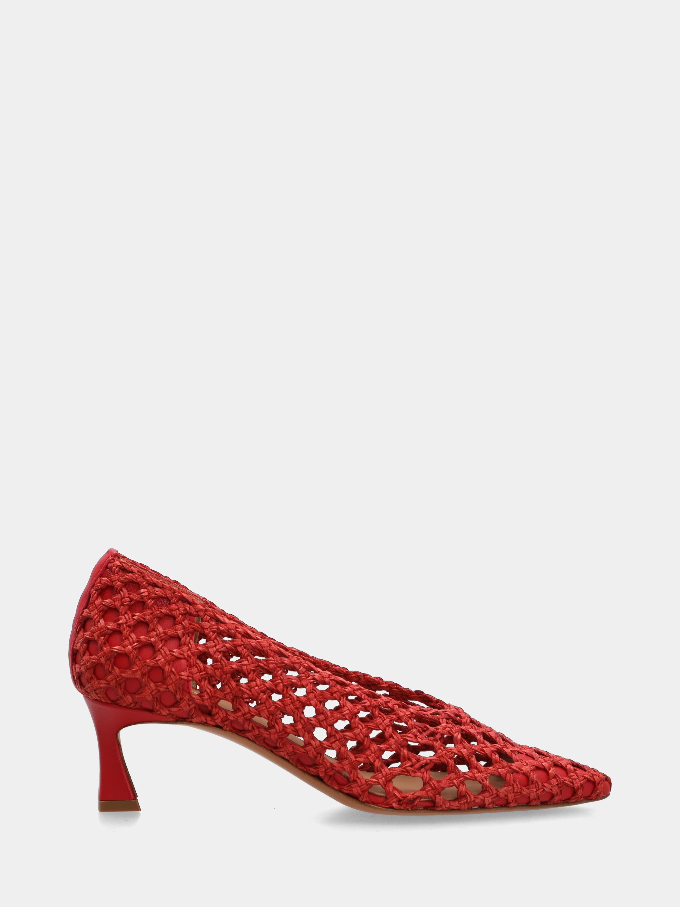 Décolleté in raffia rossa con tomaia intrecciata