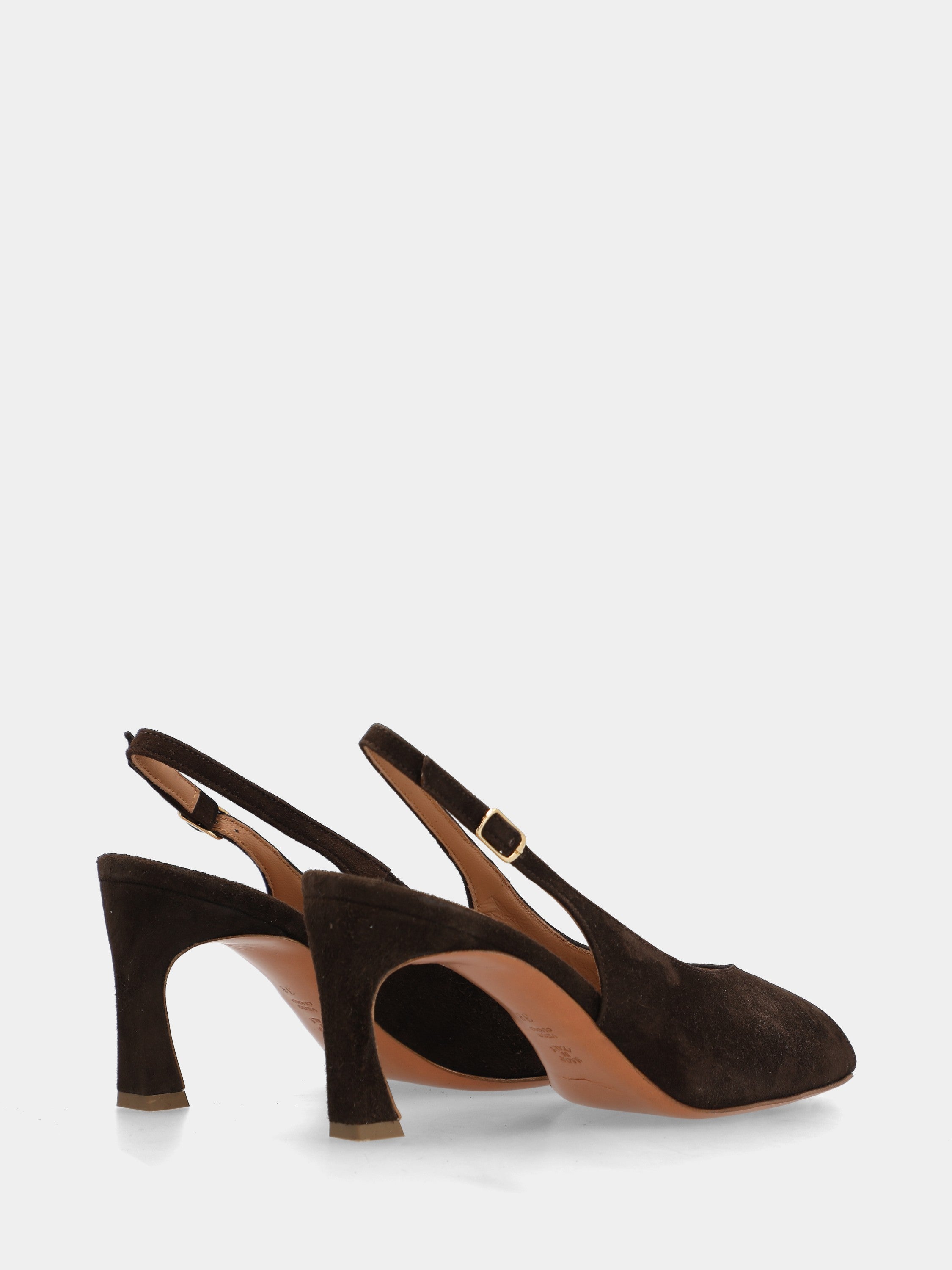Slingback open-toe in camoscio testa di moro con tacco a coda