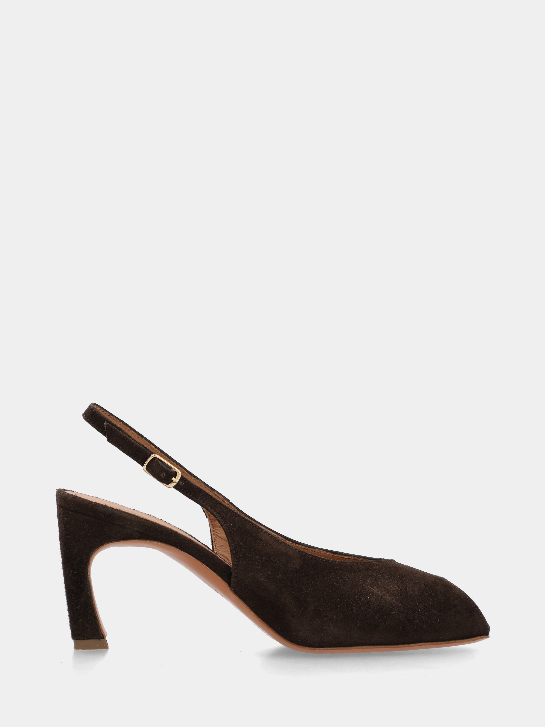 Slingback open-toe in camoscio testa di moro con tacco a coda