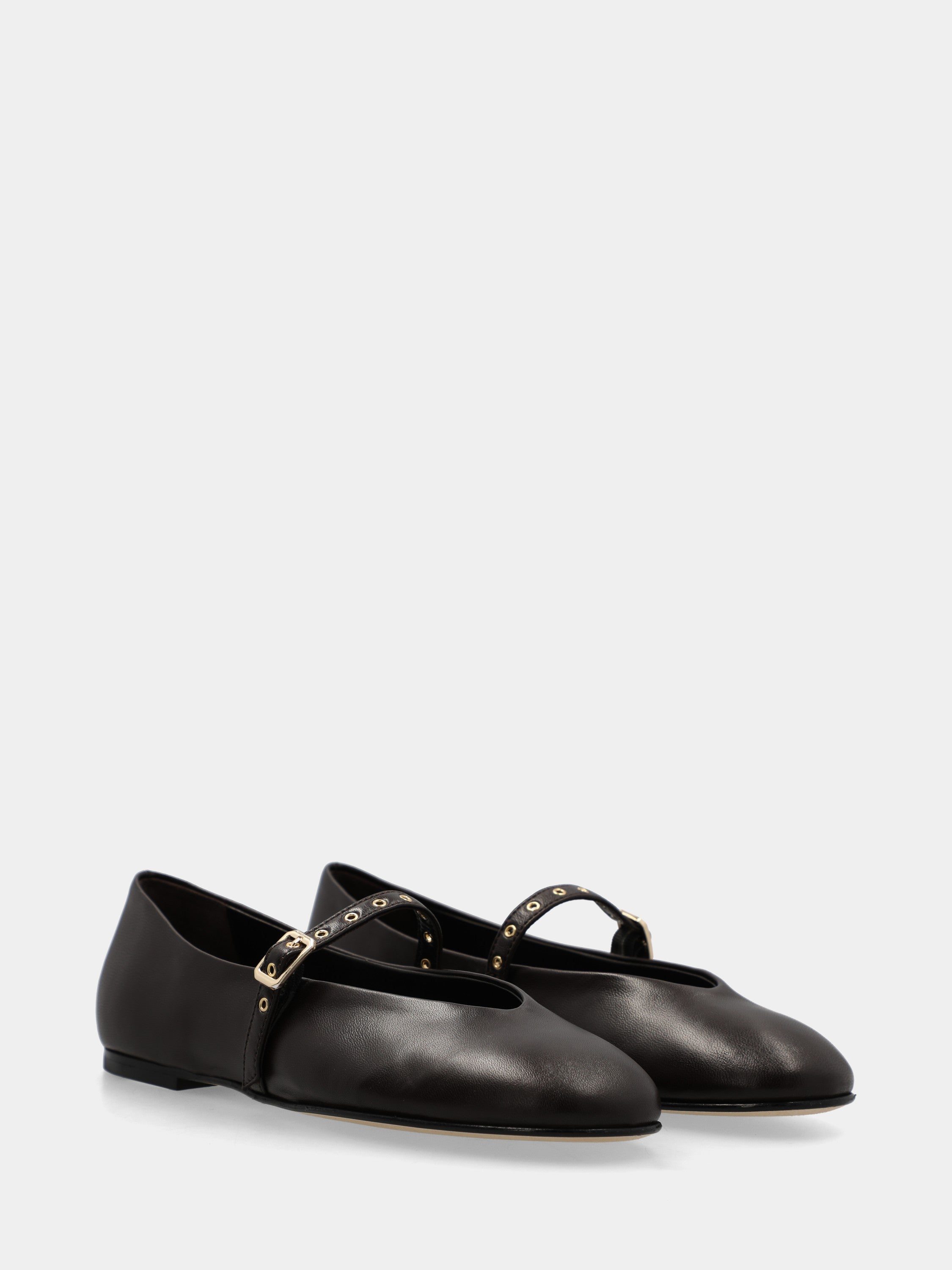 Mary Jane Ballet flat in dark brown nappa leather with sacchetto-constructed stitching