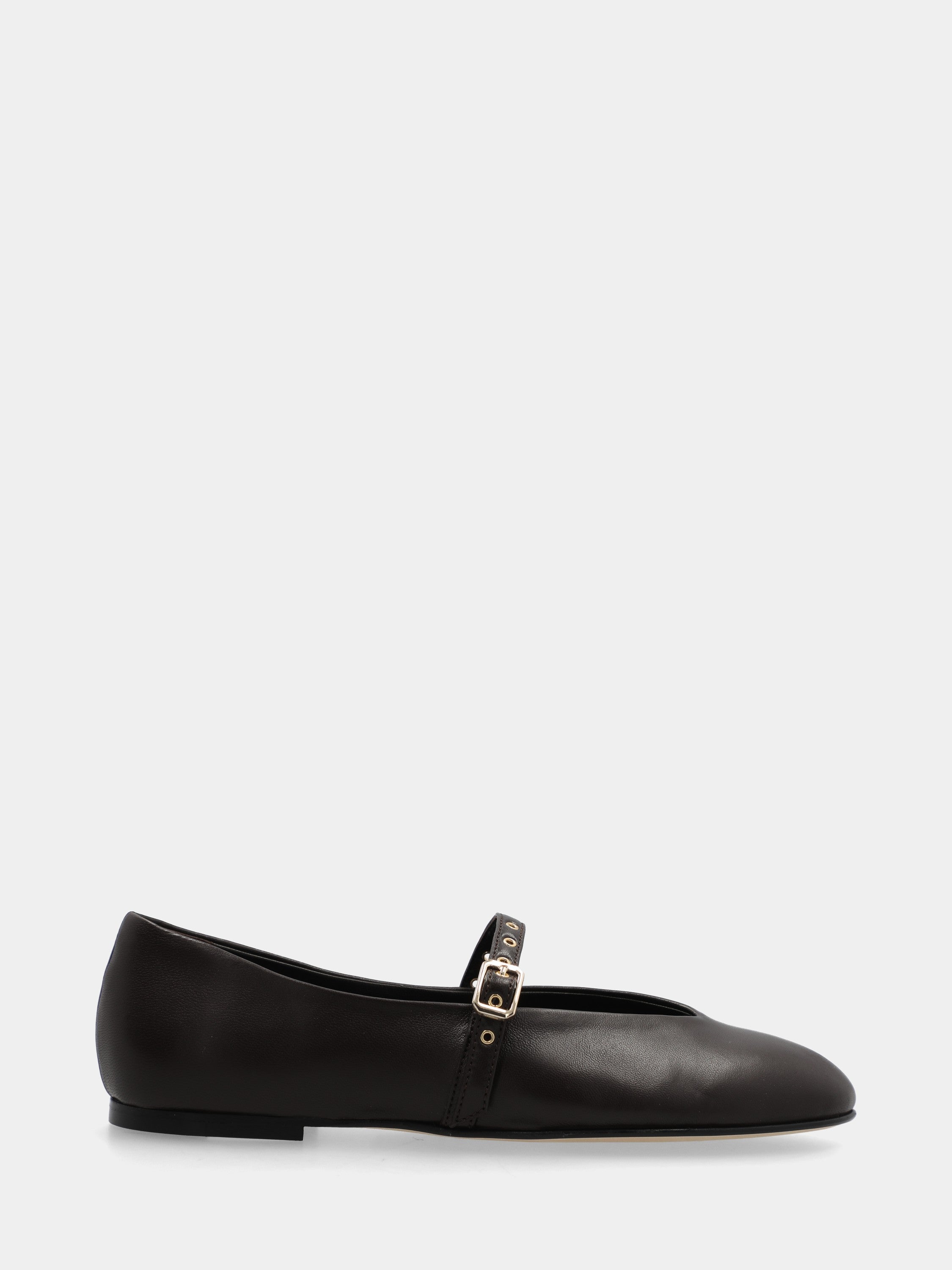 Mary Jane Ballet flat in dark brown nappa leather with sacchetto-constructed stitching