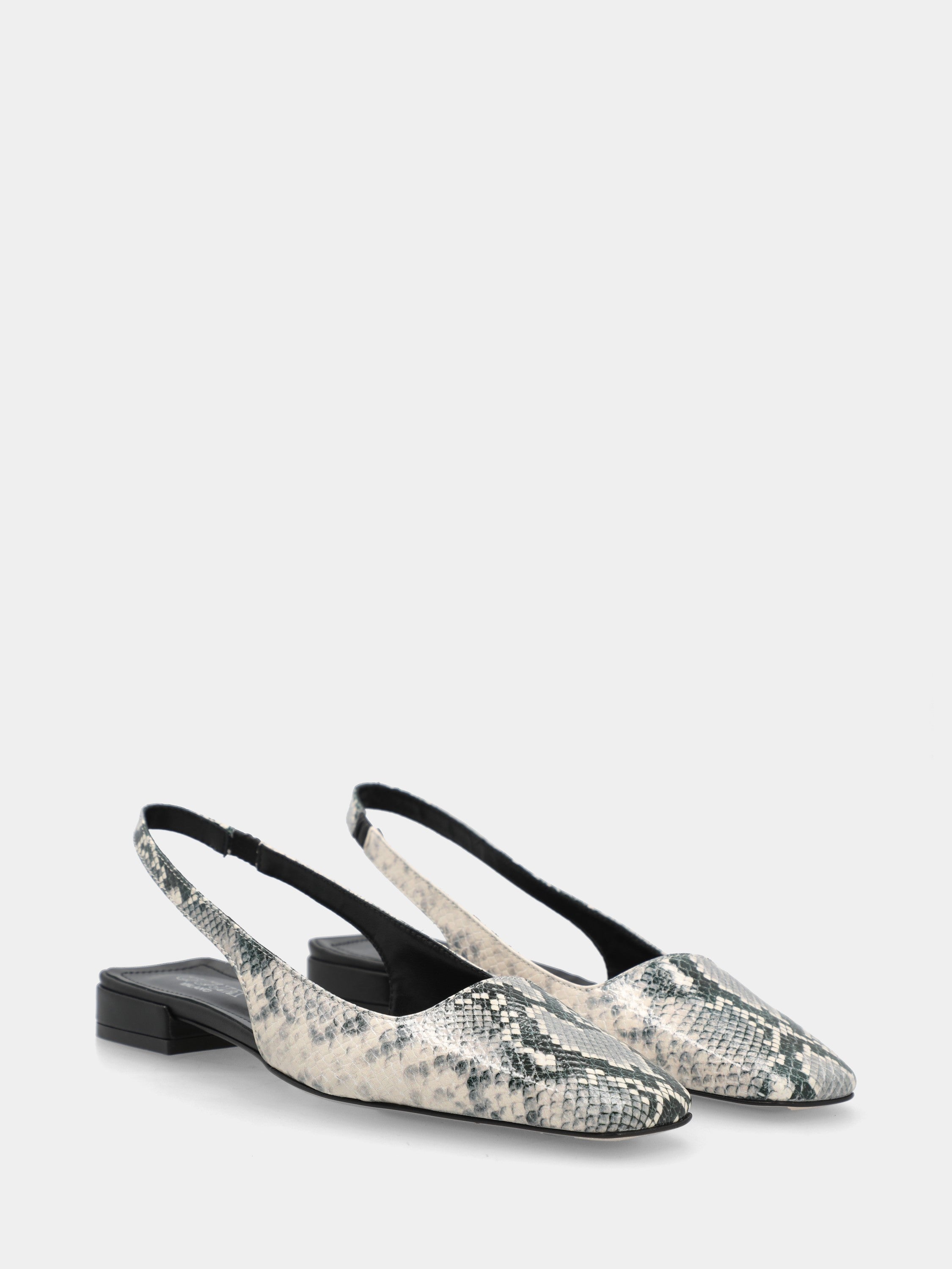Slingback in vitello stampato pitone sui toni del grigio con punta quadrata