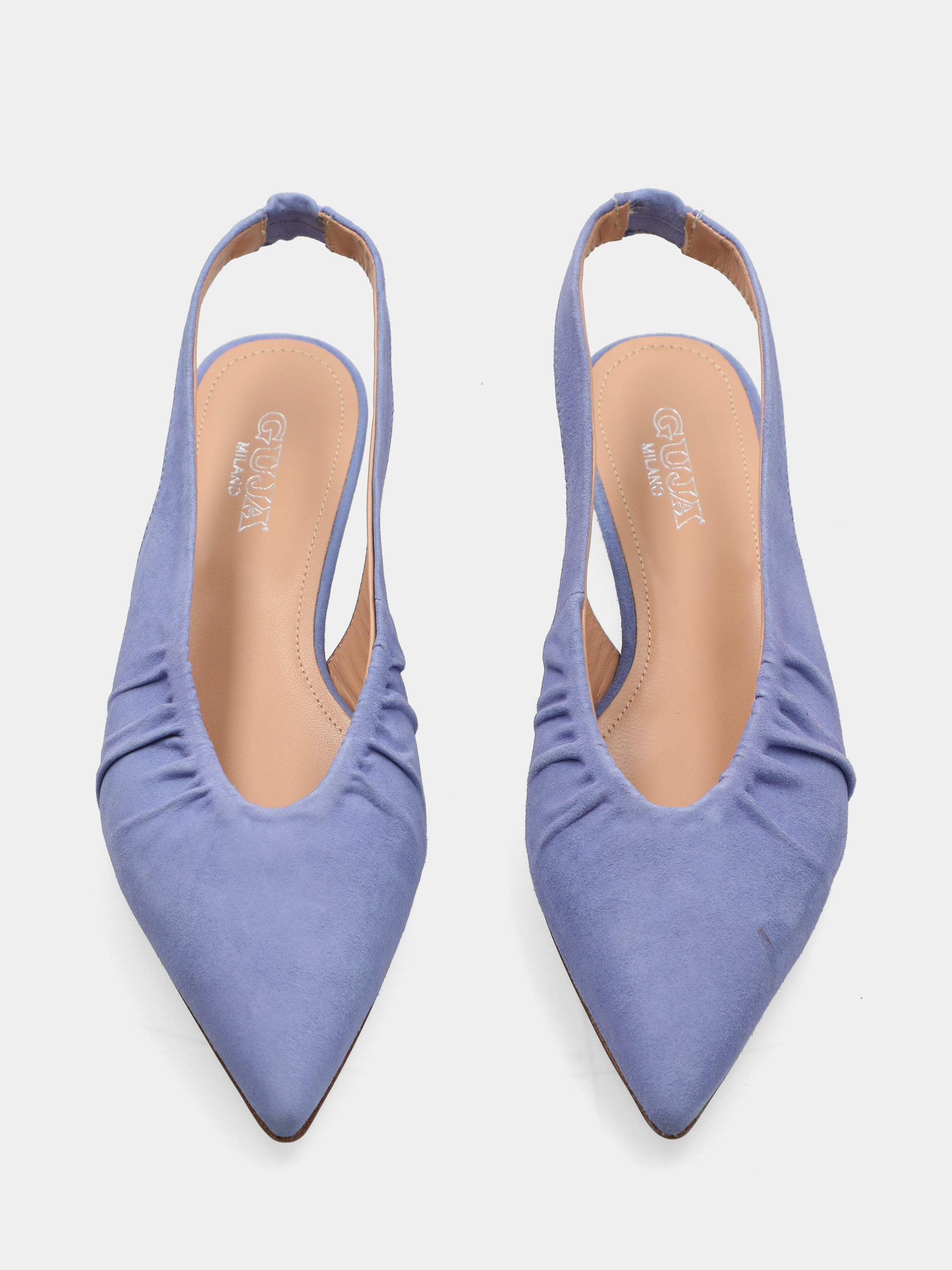 Slingback in camoscio indaco con tacco conico fasciato in pelle