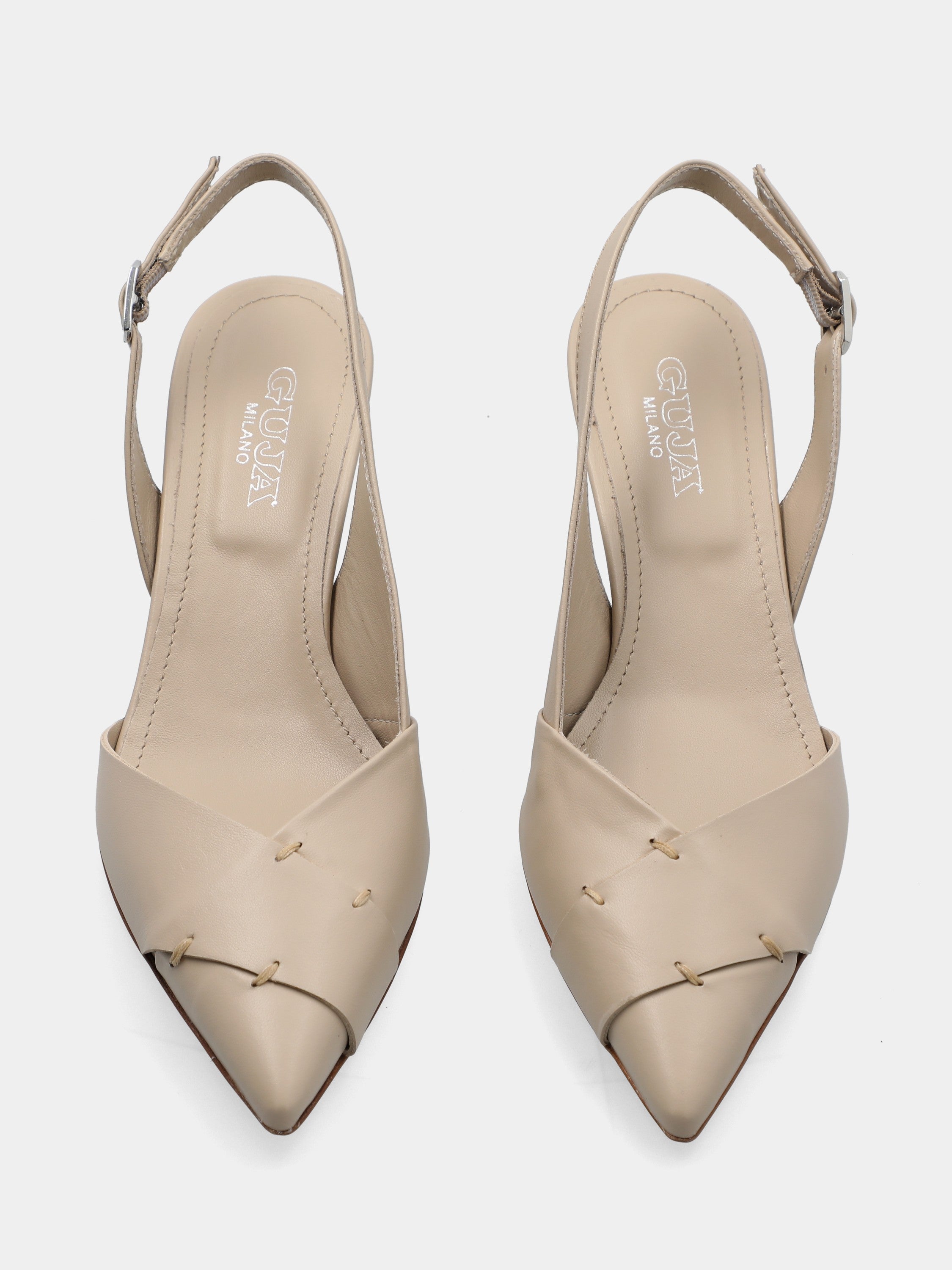 Sandalo in vitello beige con fasce sovrapposte