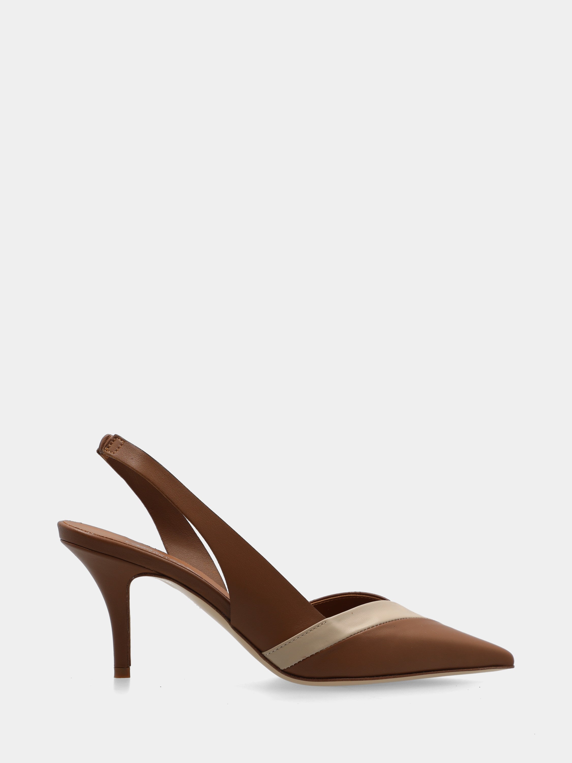 Bicolore Slingback aus Kalbsleder in Cognac und Beige mit asymmetrischem Schnitt