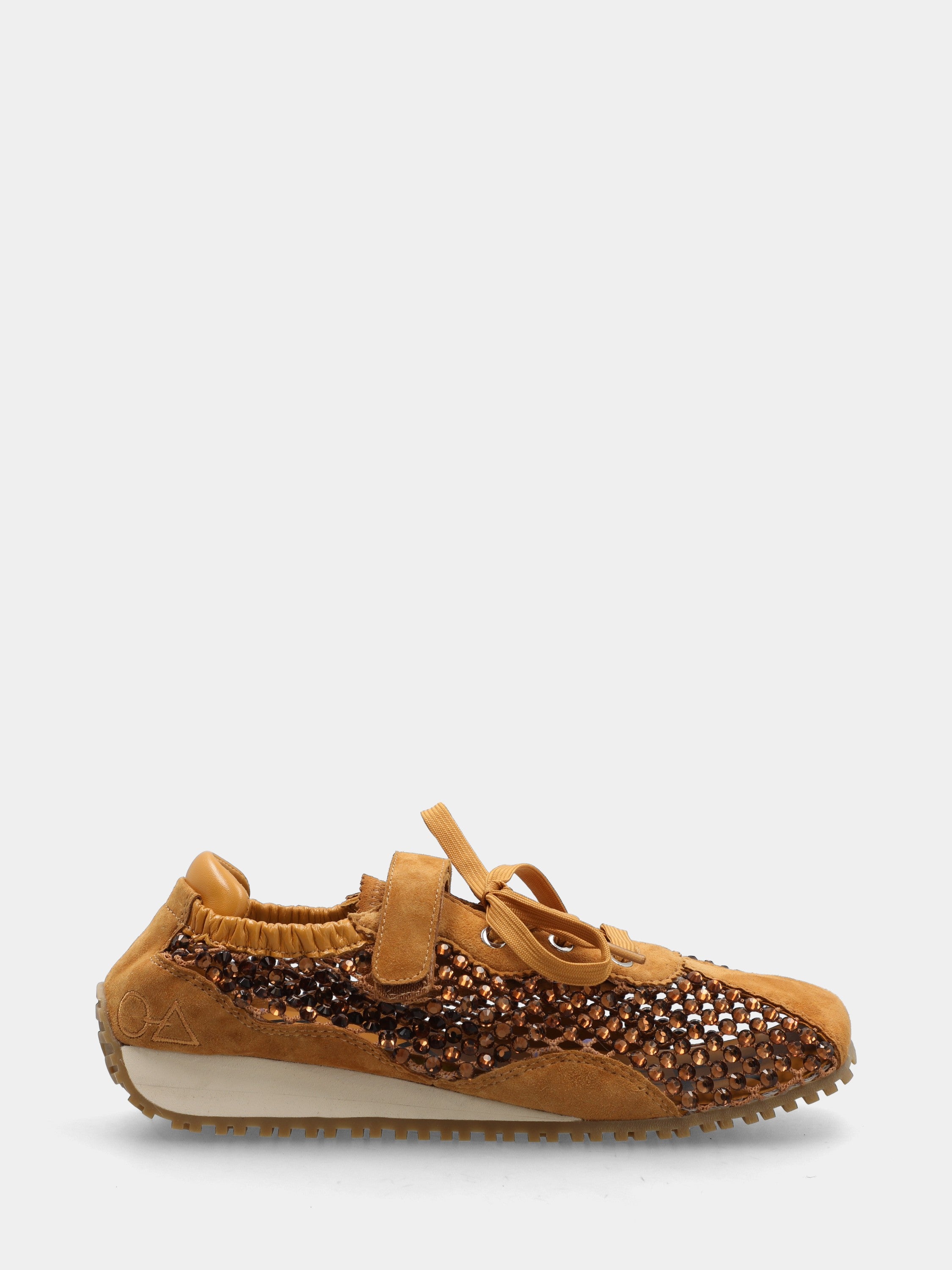 Sneakers in camoscio giallo con cristalli