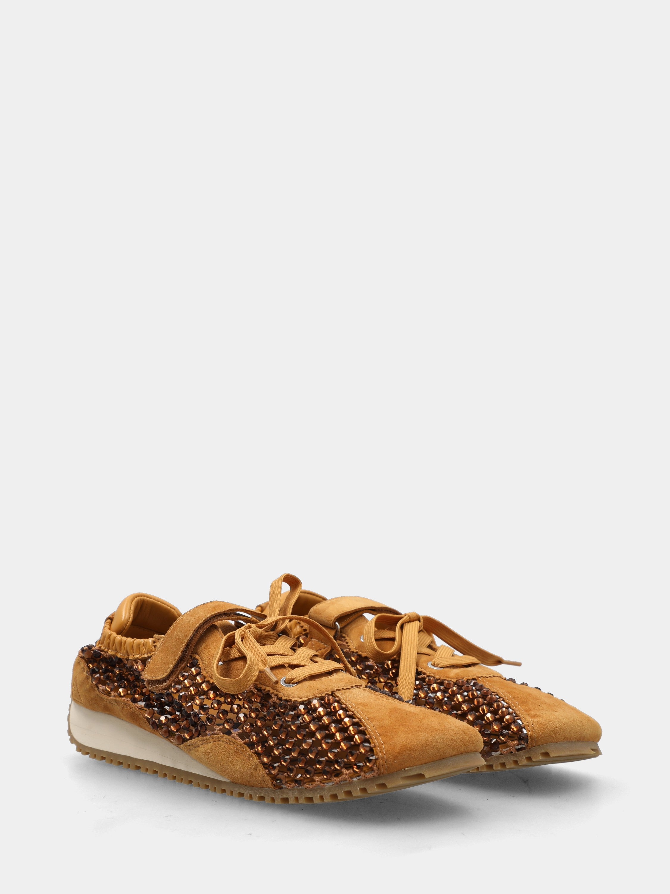 Sneakers in camoscio giallo con cristalli