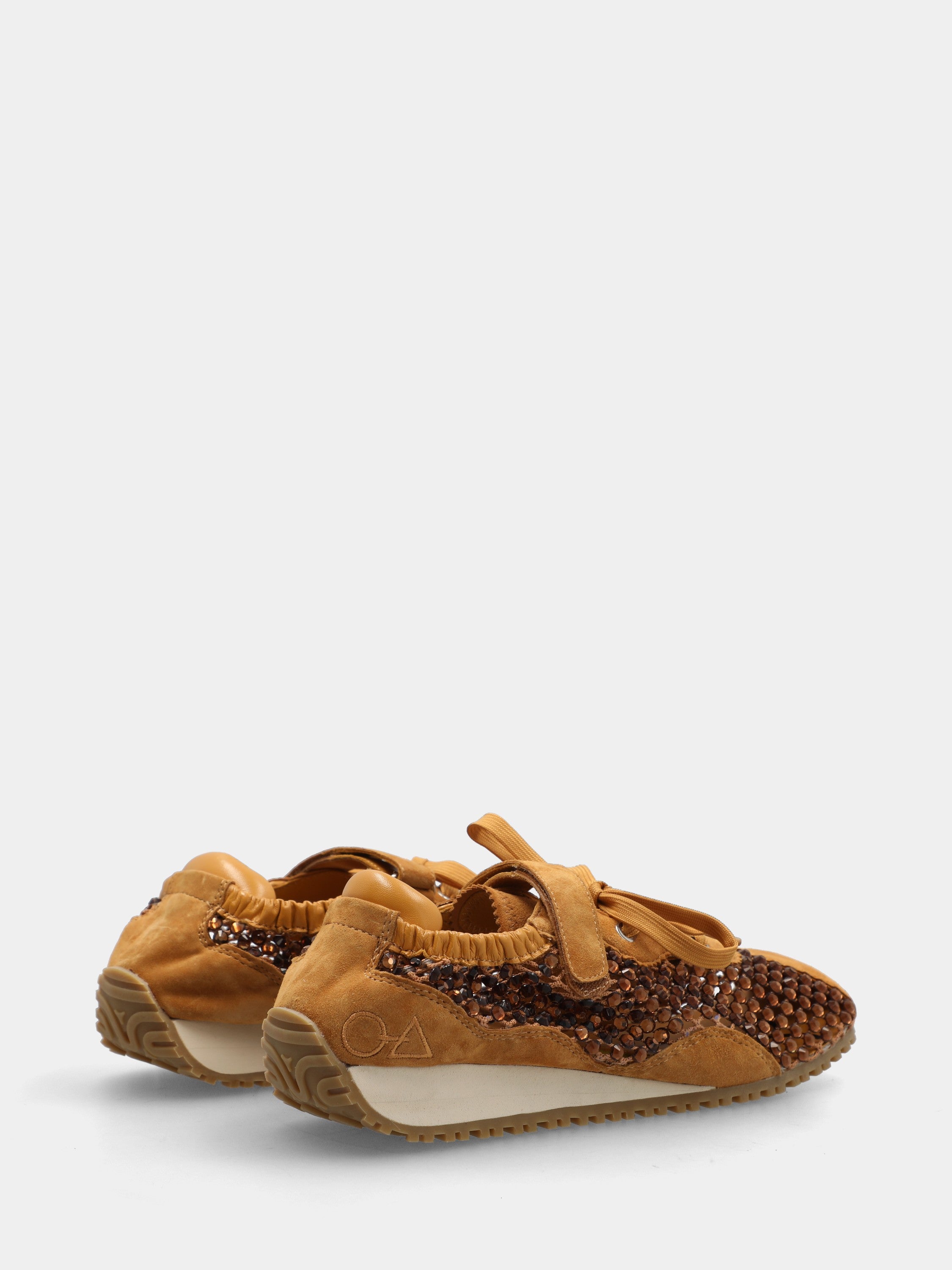 Sneakers in camoscio giallo con cristalli