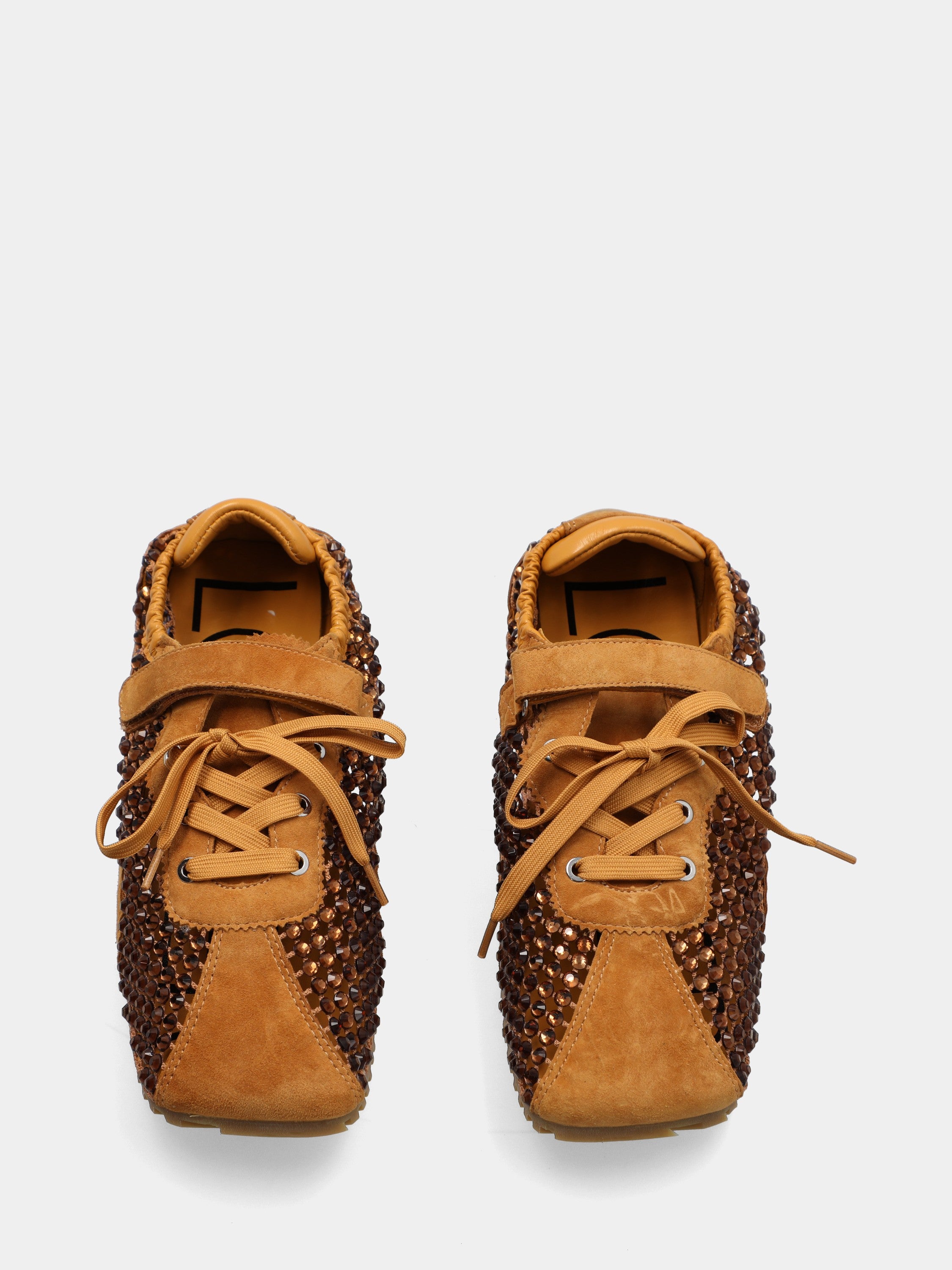 Sneakers in camoscio giallo con cristalli
