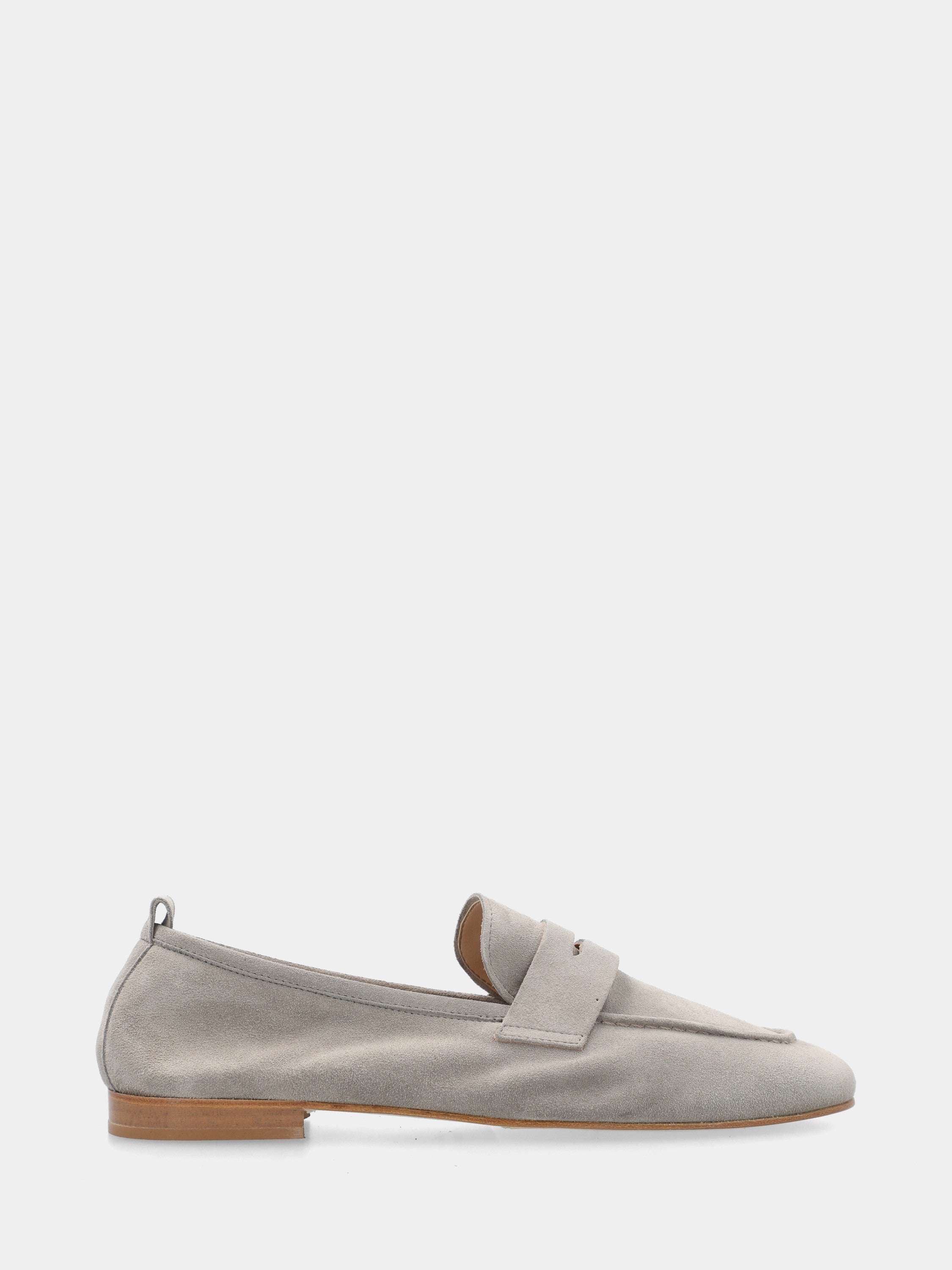 Mocassino in velour grigio con mascherina a bocca di leone