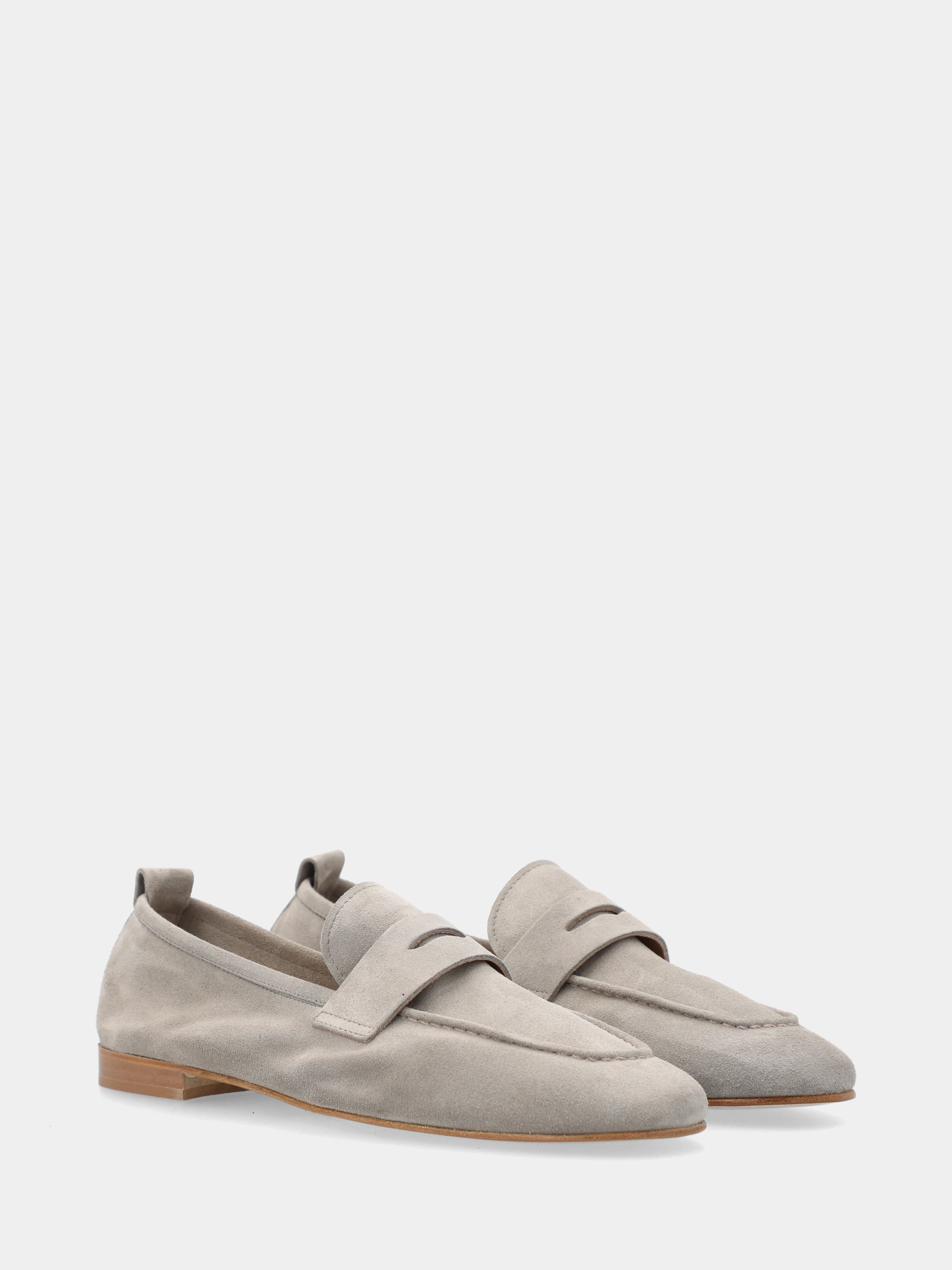 Mocassino in velour grigio con mascherina a bocca di leone